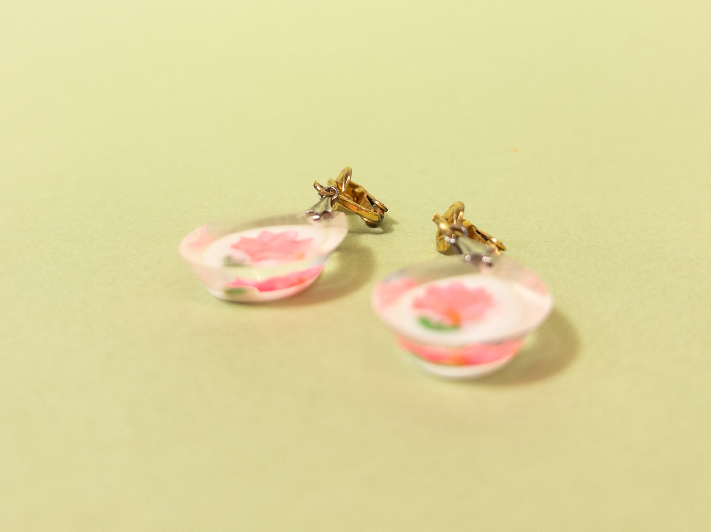 Vintage Pink Roses in Resin Clip On Earrings