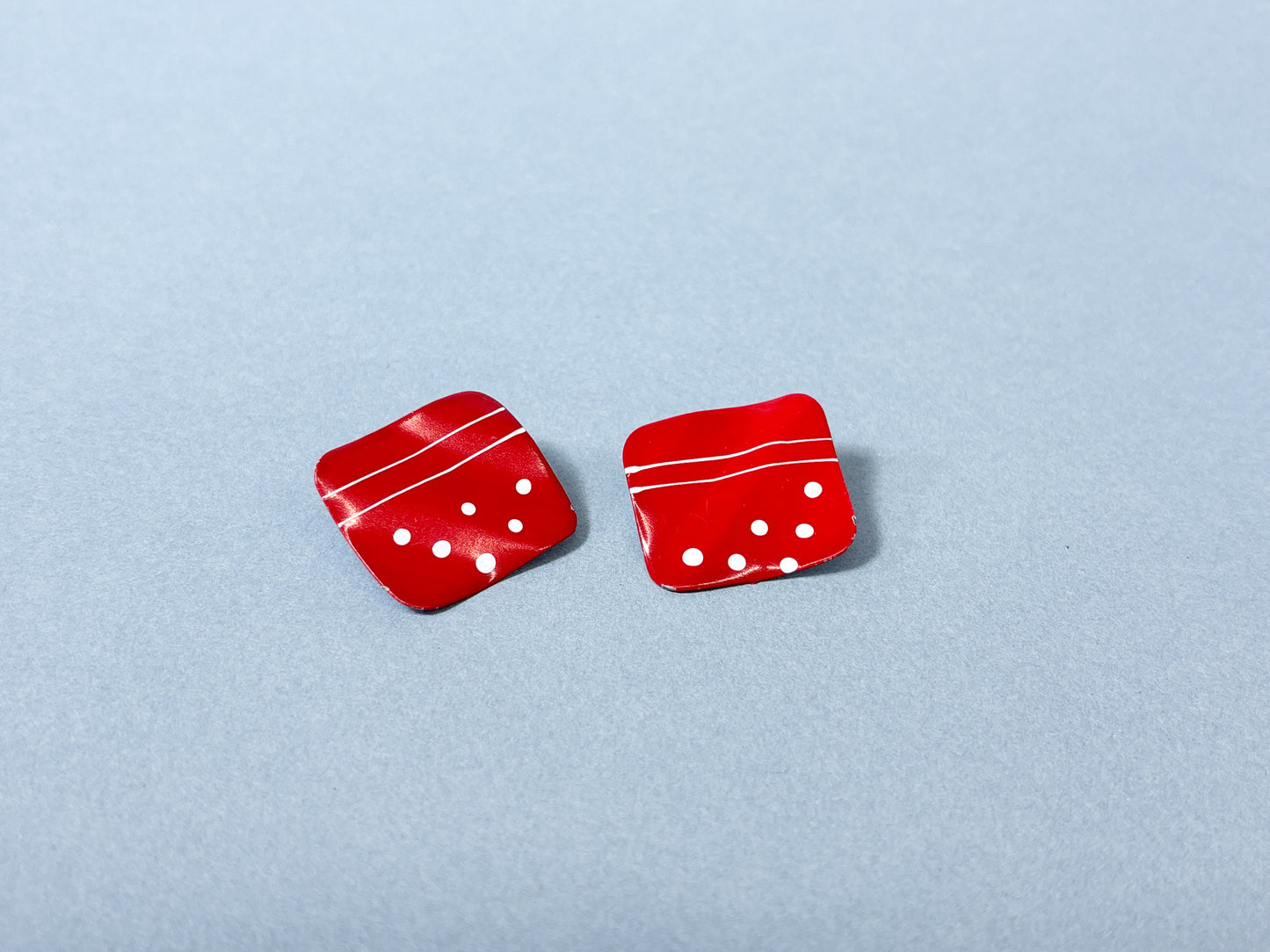 80's Red Polka Dot Square Clip On Earrings