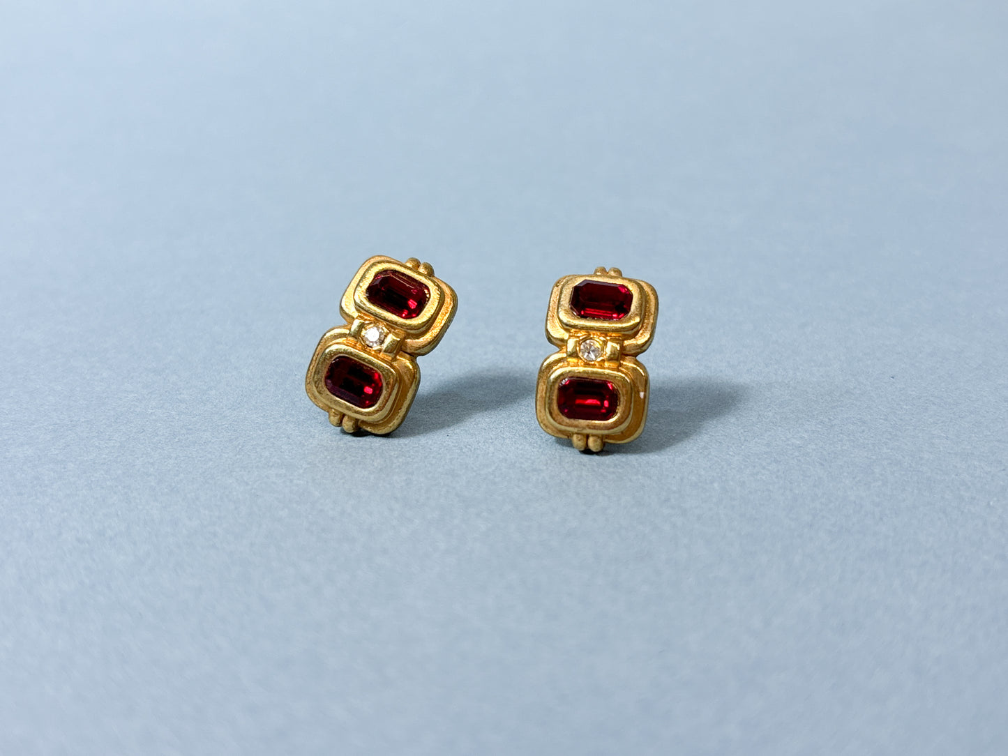 80's 90's Gold & Red Ruby Geometric Earrings