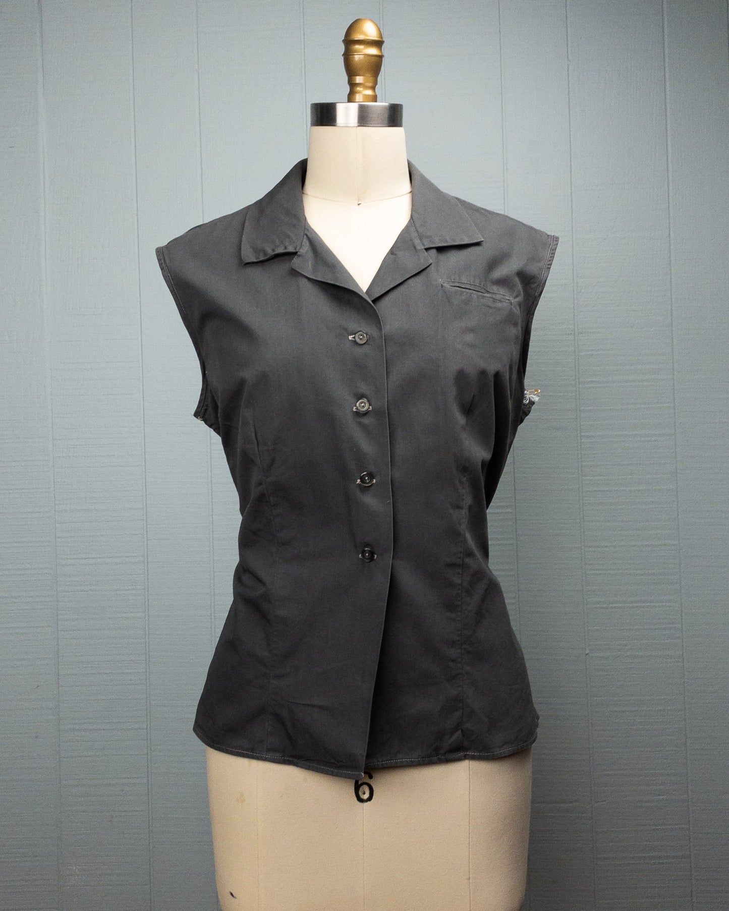 50's Charcoal Grey Sleeveless Blouse | L/XL