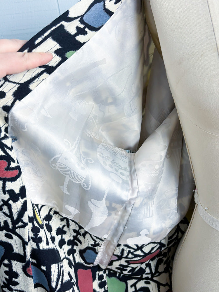 Vintage Abstract Pale Rainbow Silk Crepe Haori Kimono