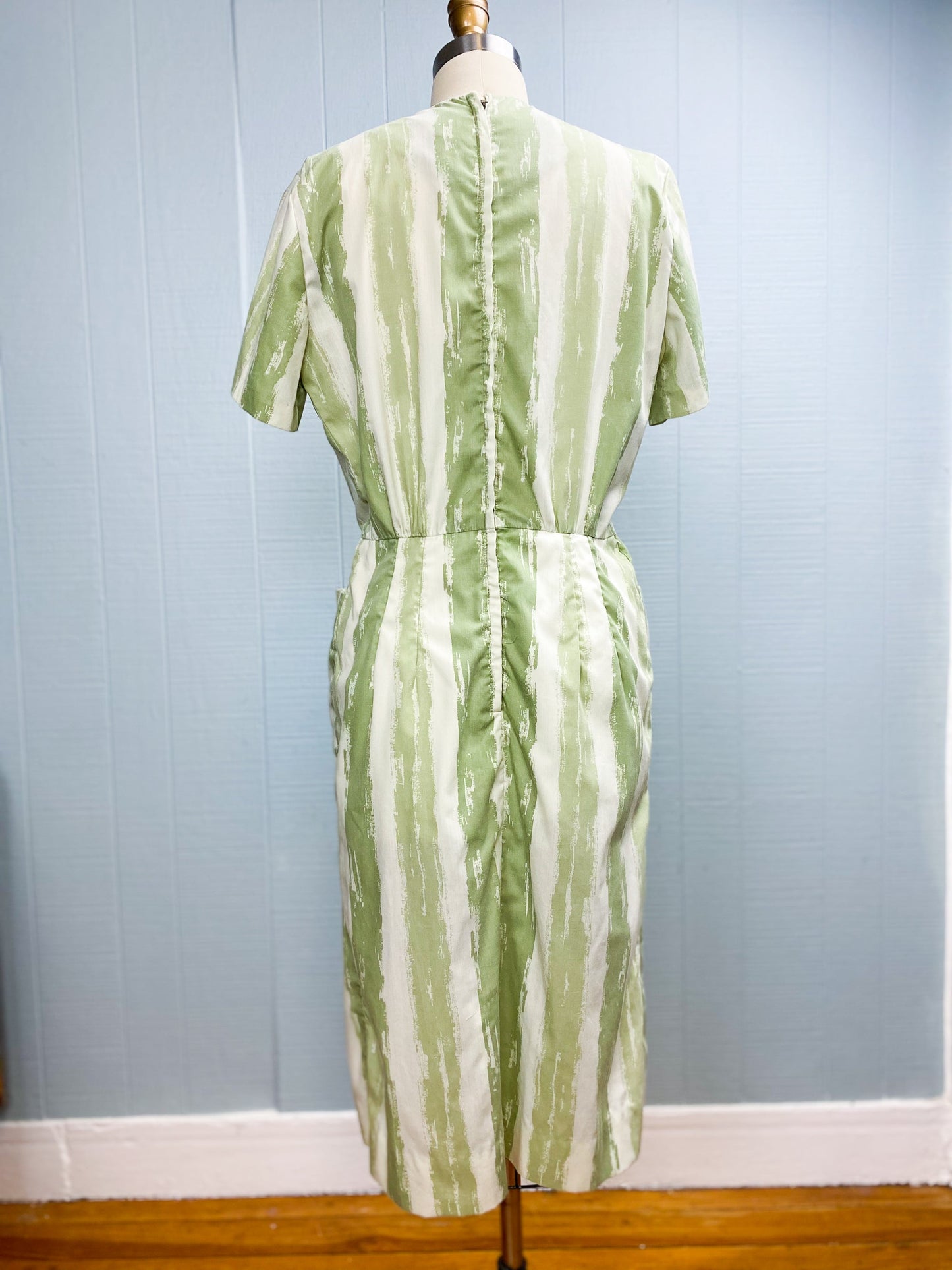 60's Green Paint Stroke Wiggle Dress | L