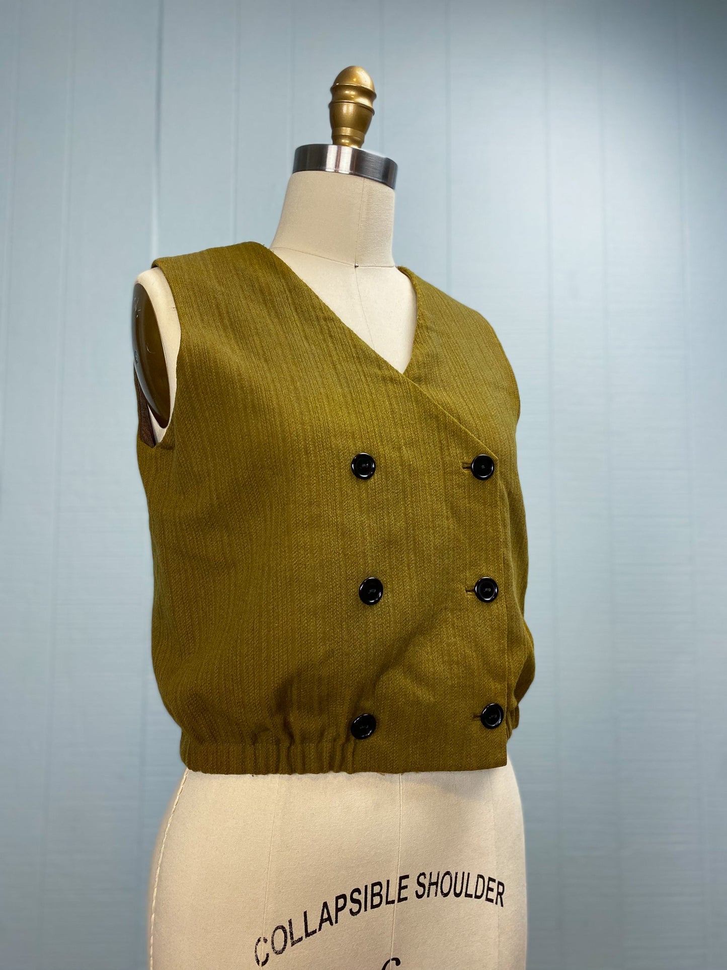 60's Olive Green Cropped Double Breast Vest | M/L