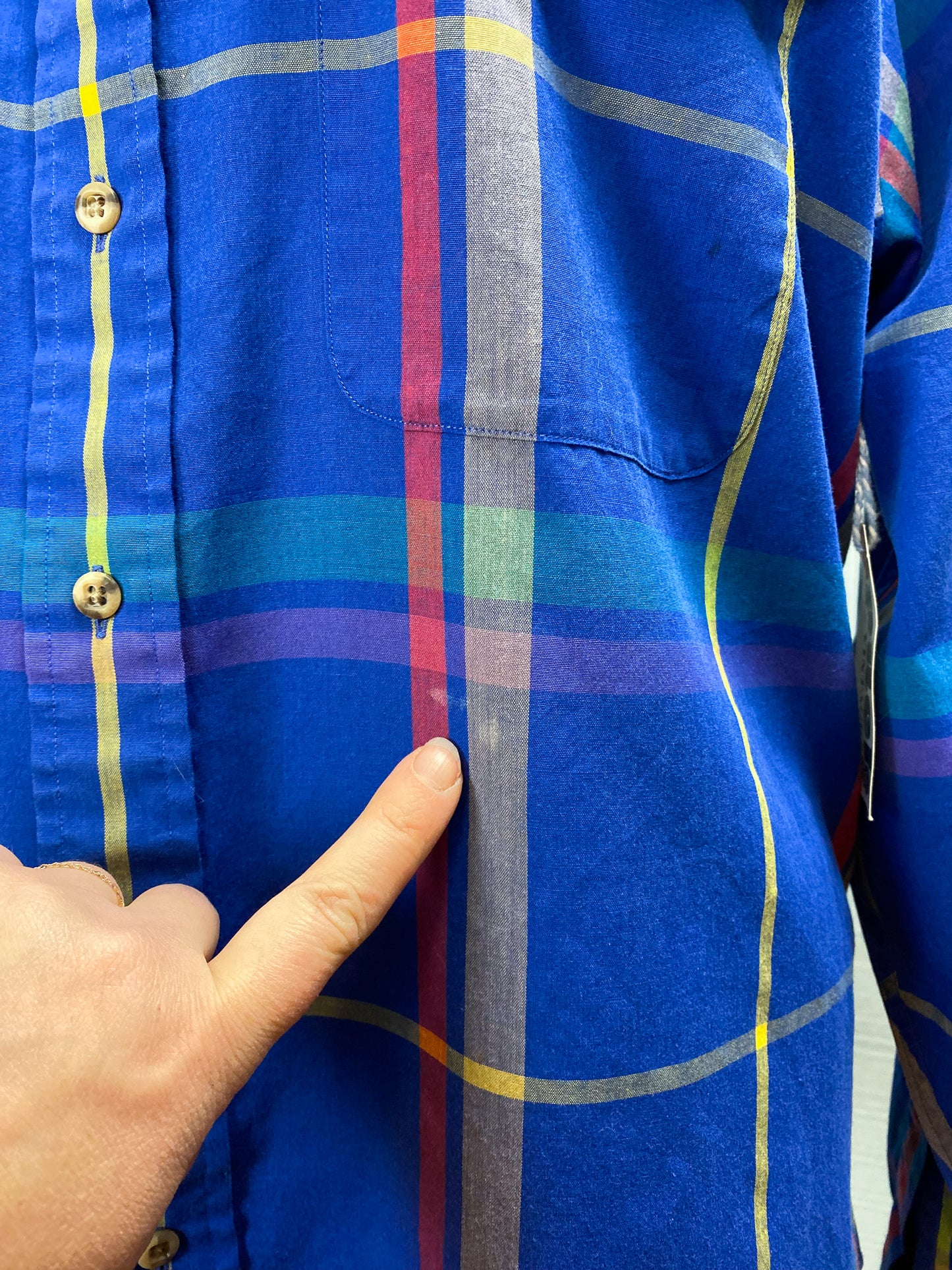 80's 90's GANT Vintage Button Down Casual Dress Shirt Royal Blue Foxhunt Plaid L