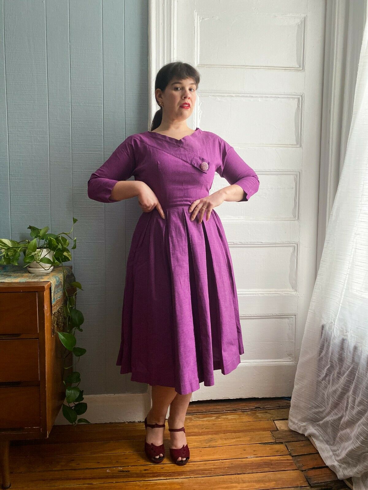 50s Deep Purple Party Dress | S/M