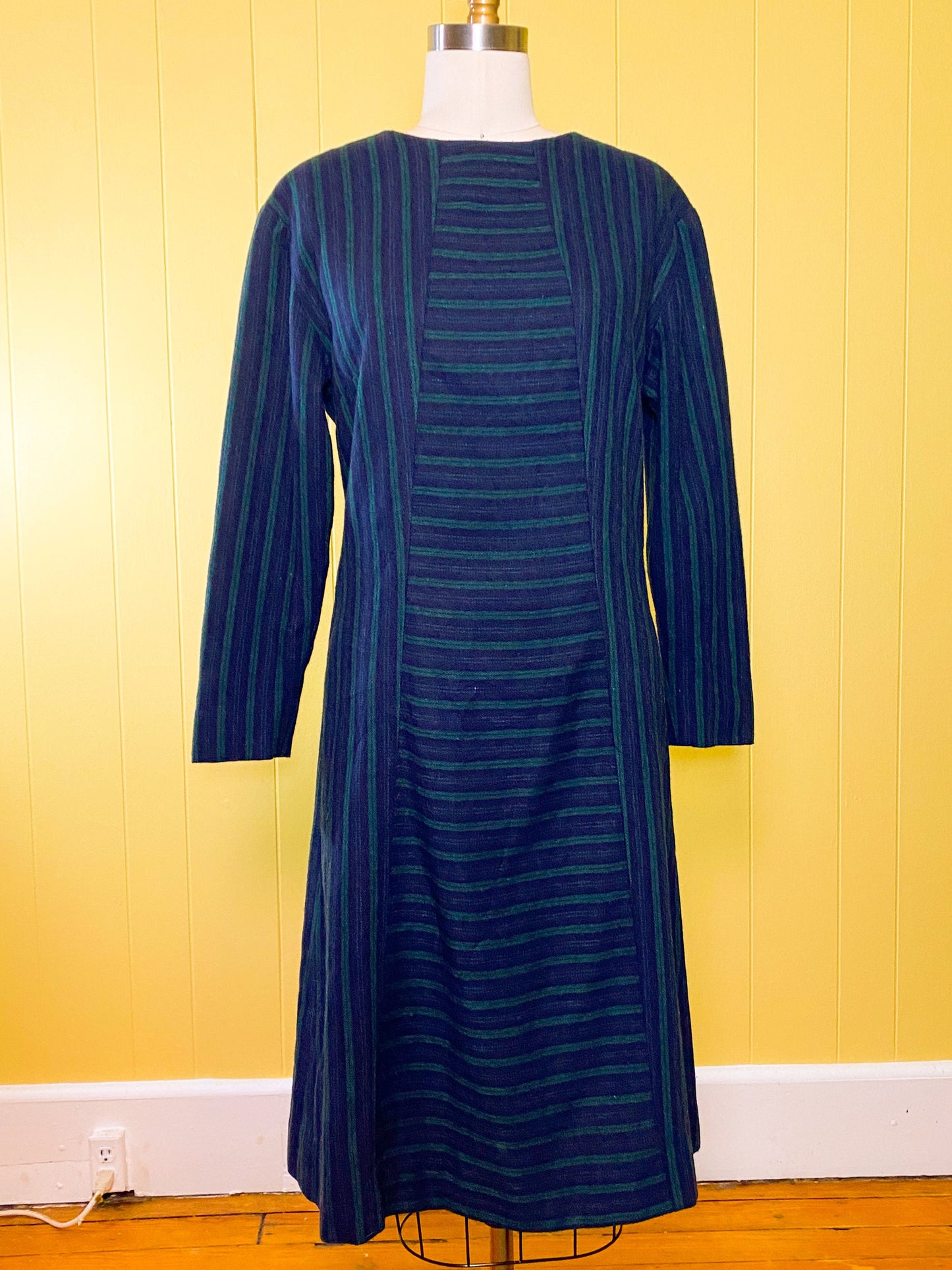 80s does 60s Navy Stripe Wool Dress