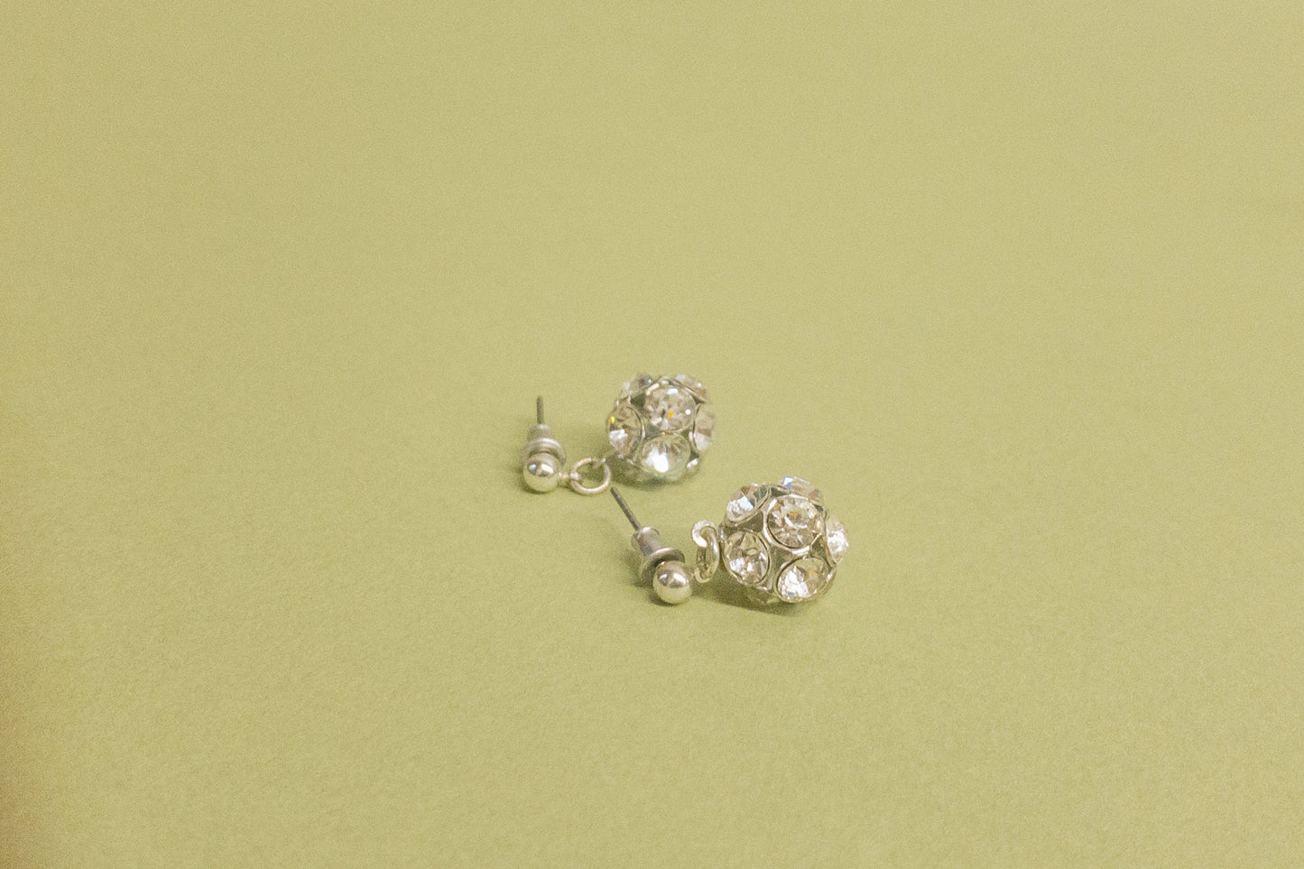 Rhinestone & Silver Dangle Ball Earrings