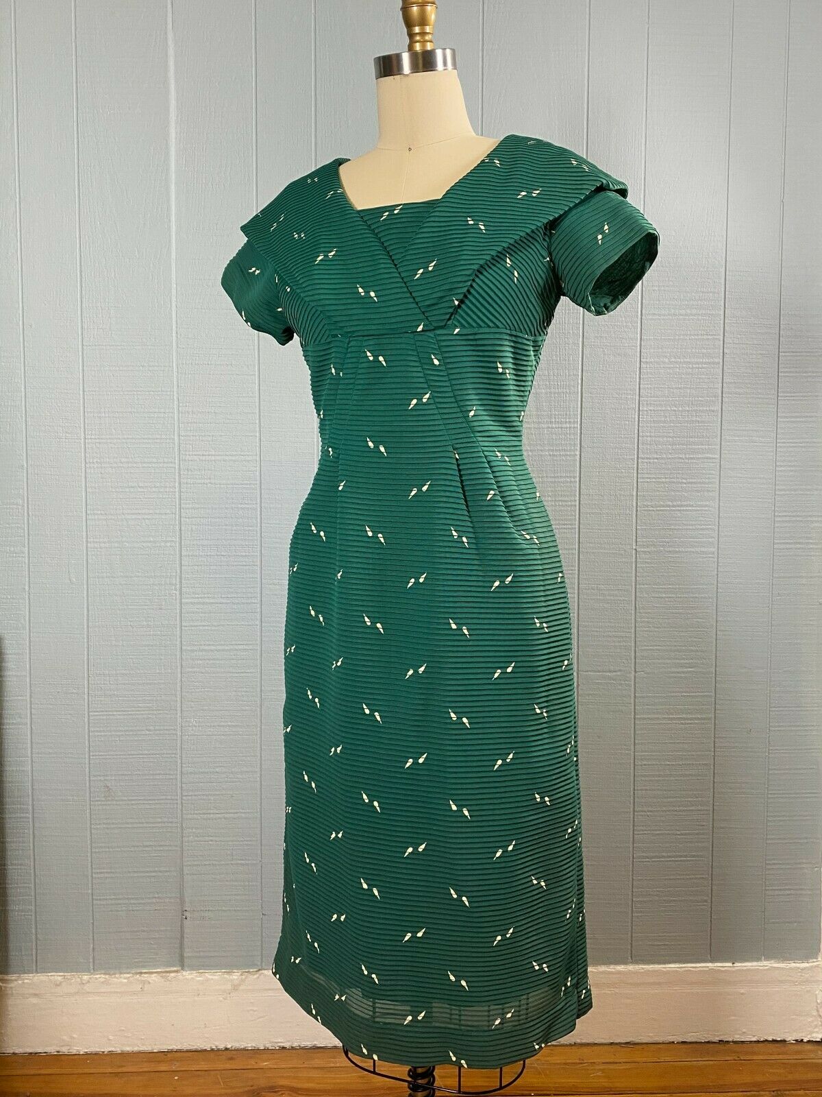 50s Emerald Green Fleck Sailor Dress | S/M