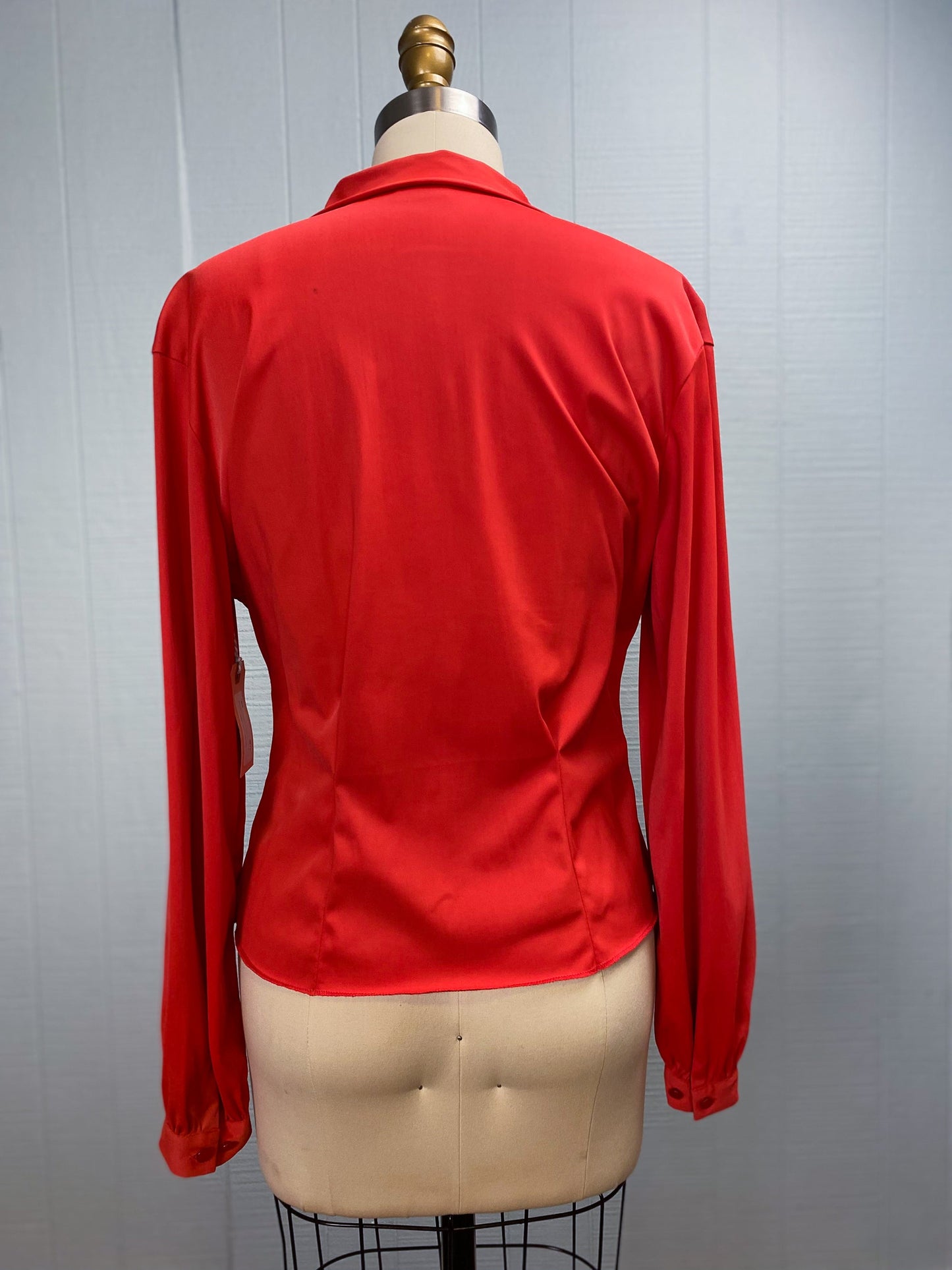 50's Red Pleat Front Tuxedo Loop Collar Blouse Hourglass "Pilot" | M/L
