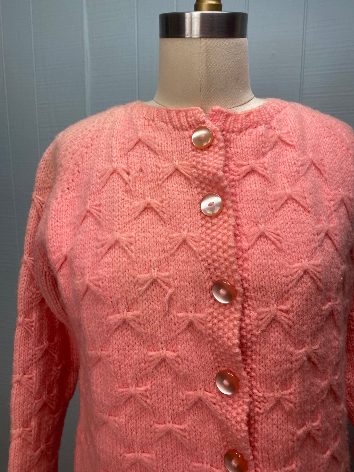 50's 60's "Marvelous Mrs. Maisel" Bubblegum Pink Bow Wool Cardigan