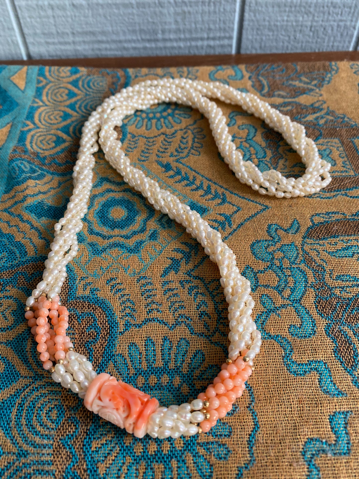 Seed Pearls & Angel Skin Coral Shou Necklace