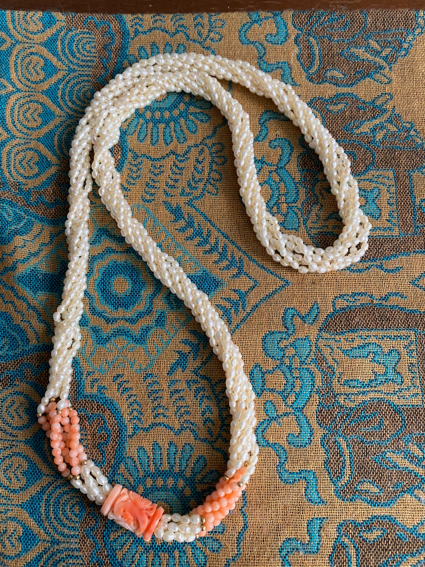 Seed Pearls & Angel Skin Coral Shou Necklace