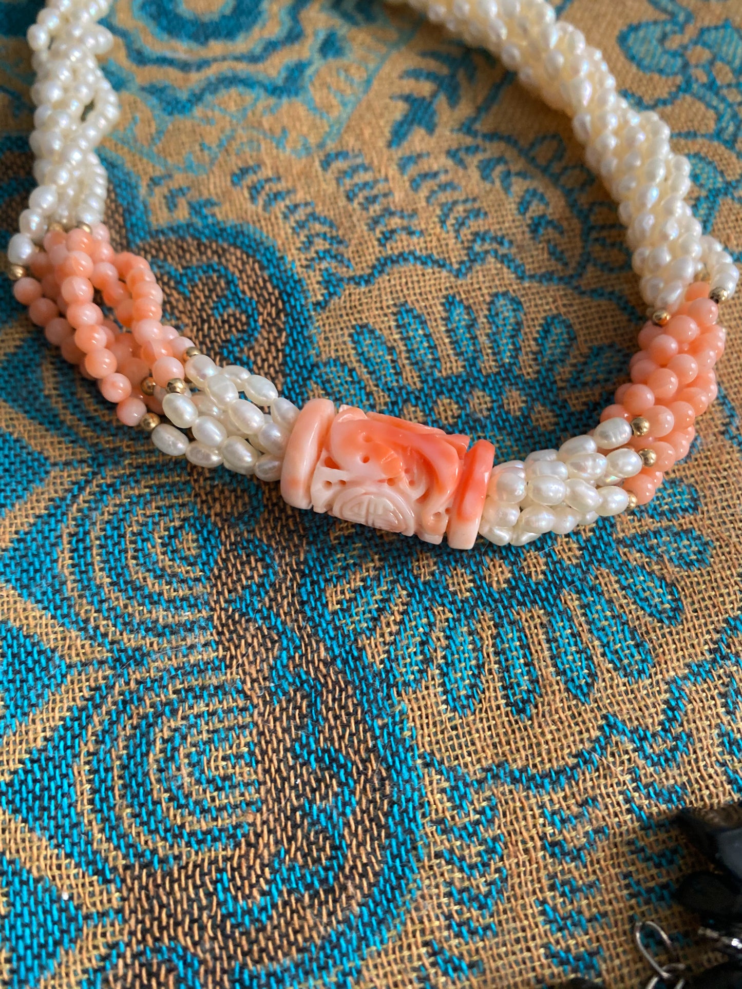 Seed Pearls & Angel Skin Coral Shou Necklace