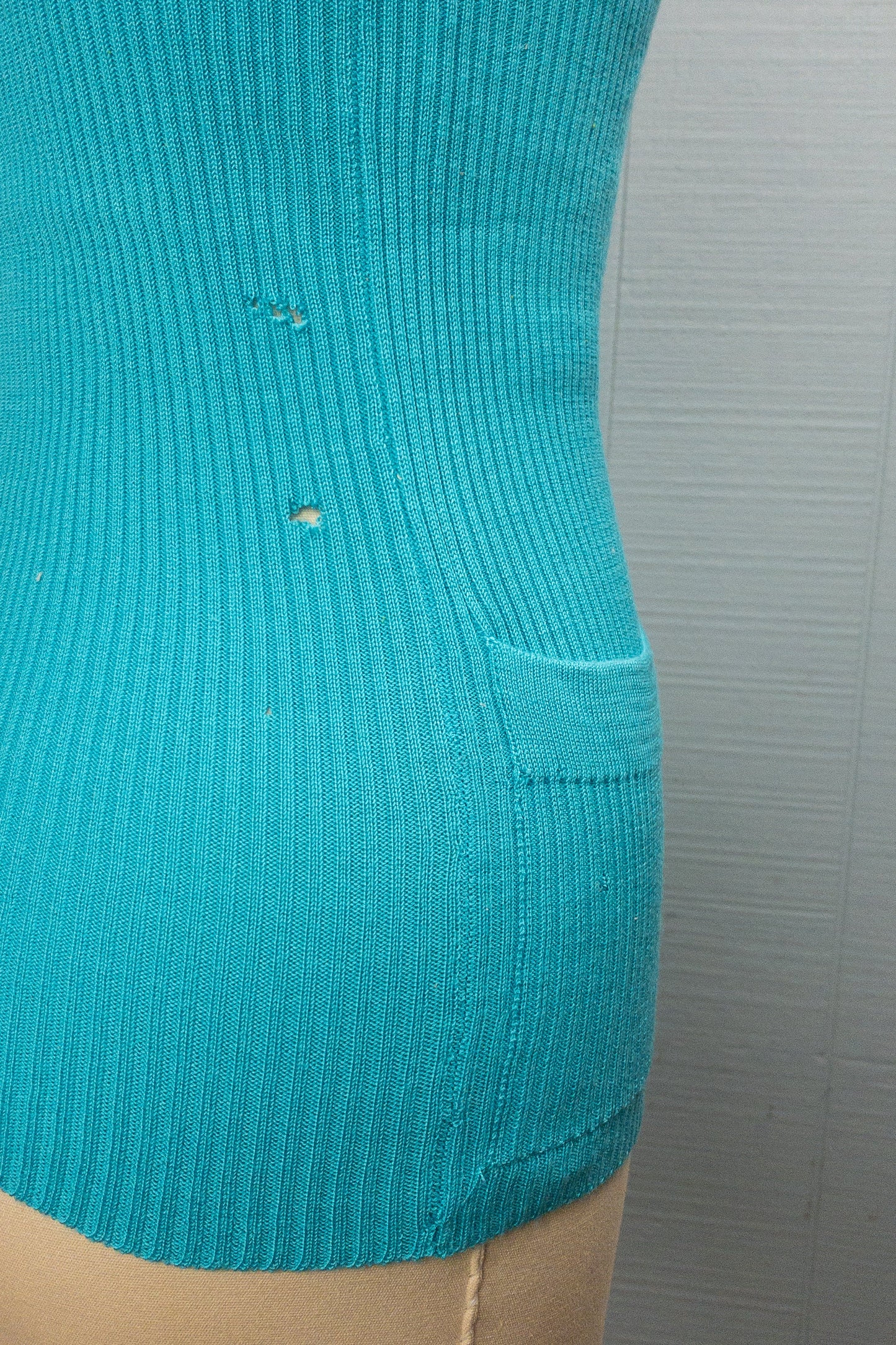 70's Teal Ribbed Button Front Tank | XS/S