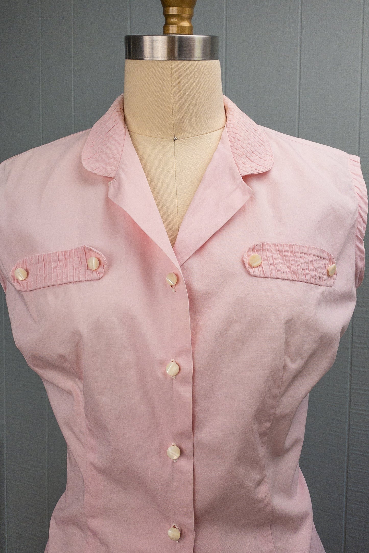 50s Baby Pink Pintuck Blouse | S/M