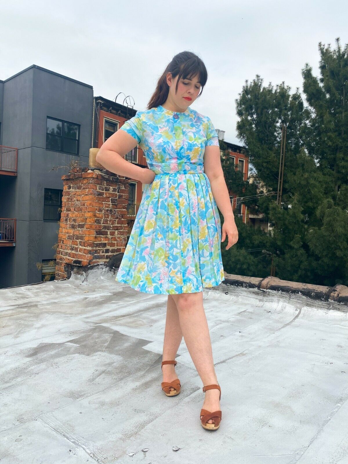 60's Watercolor Floral Pastel Dress