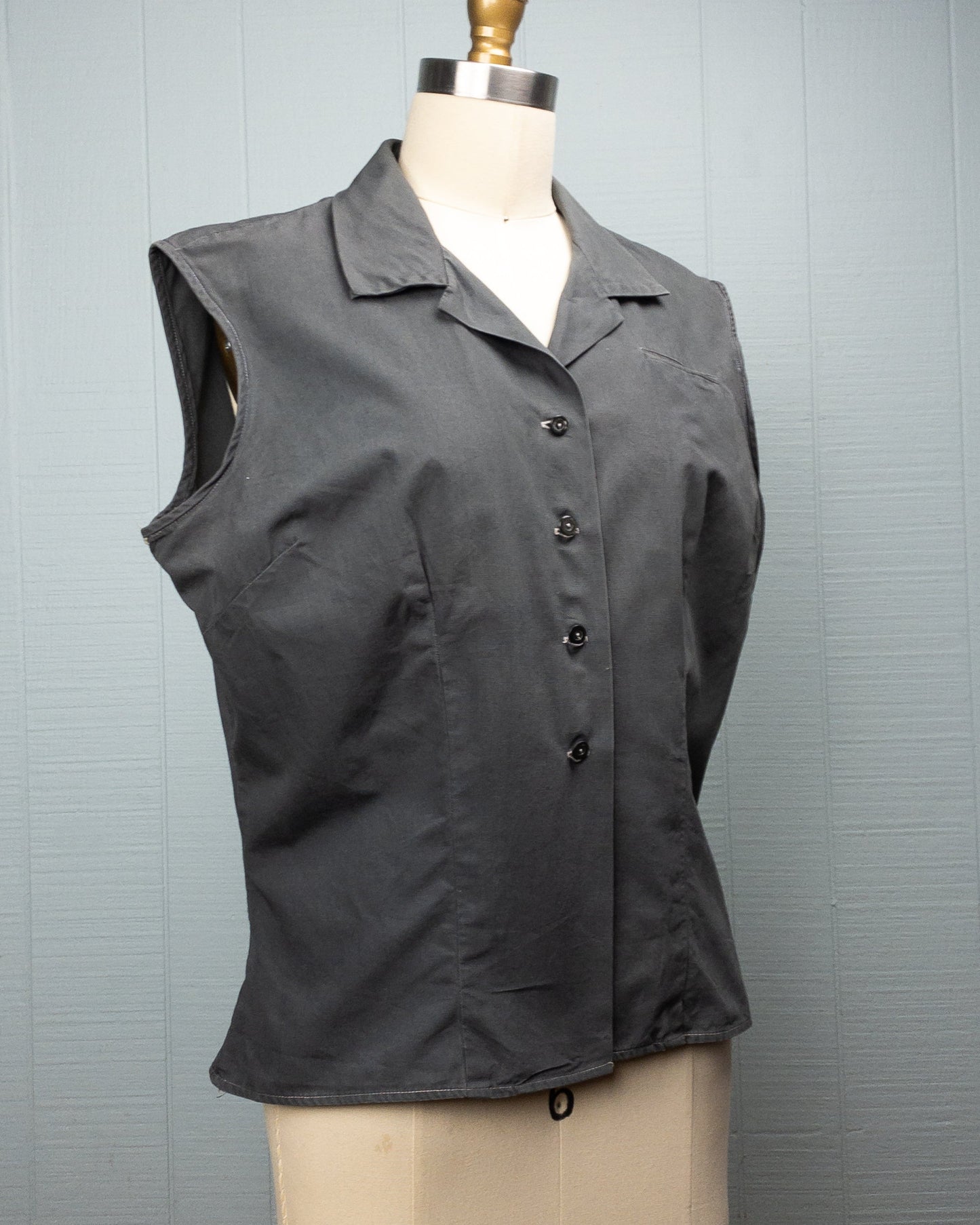 50's Charcoal Grey Sleeveless Blouse | L/XL