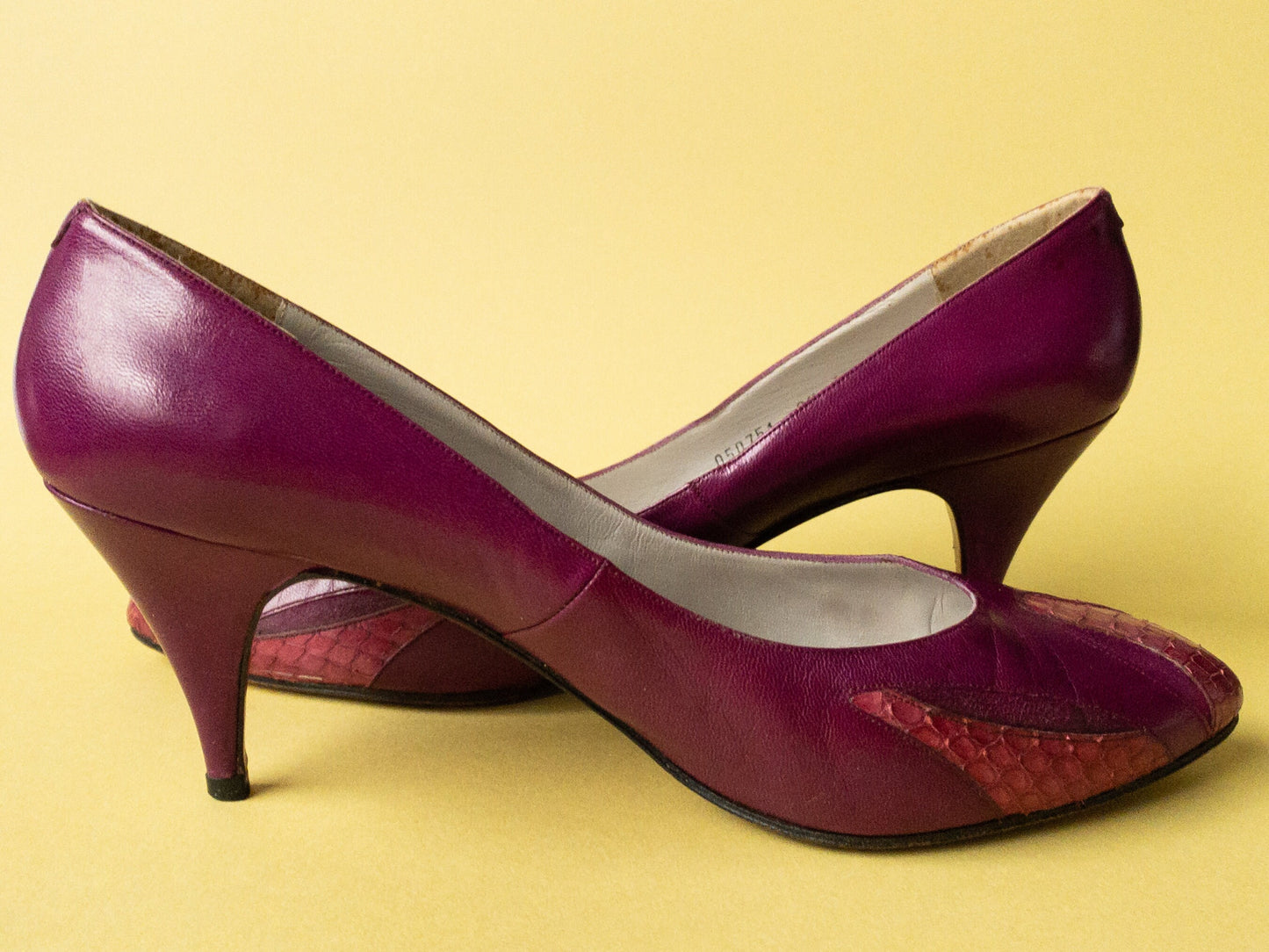 80s Magenta Snake Leather Heels | 9.5