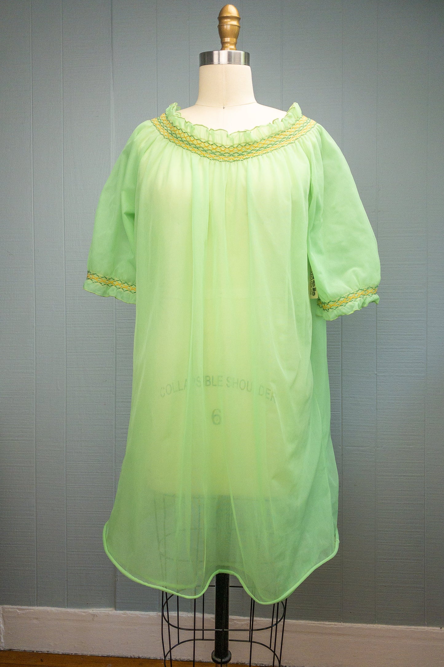 60's Lime Green Sheer Babydoll Nightgown