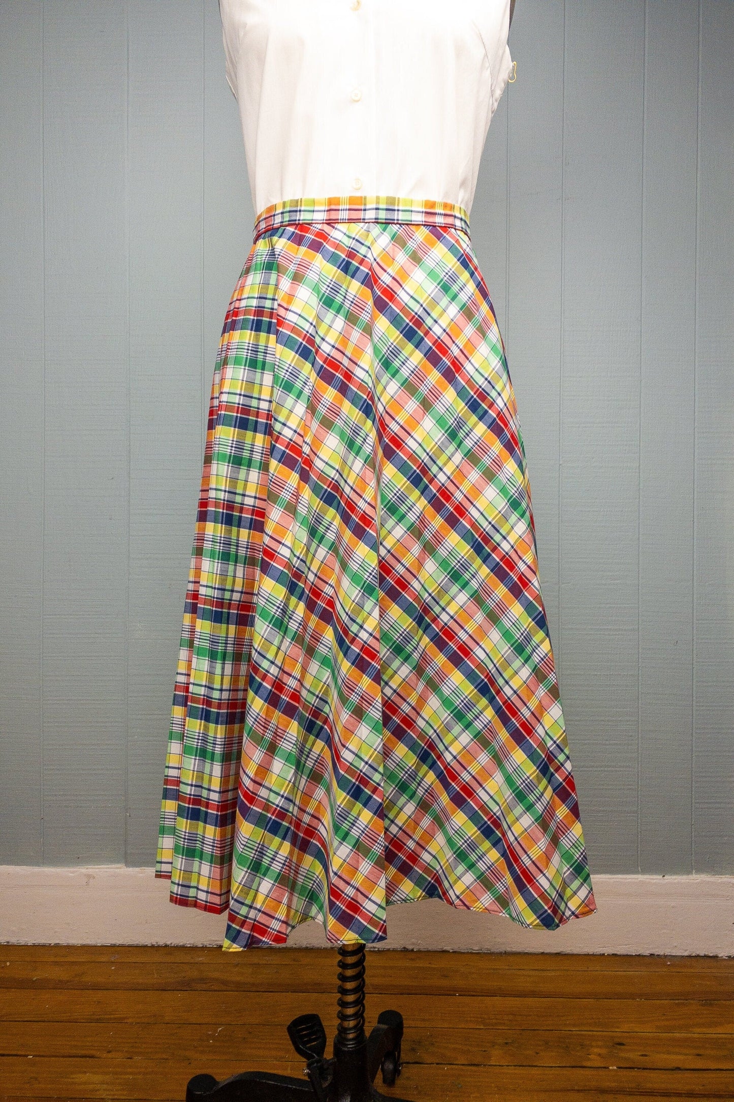 70's Rainbow Plaid Skirt | 34"