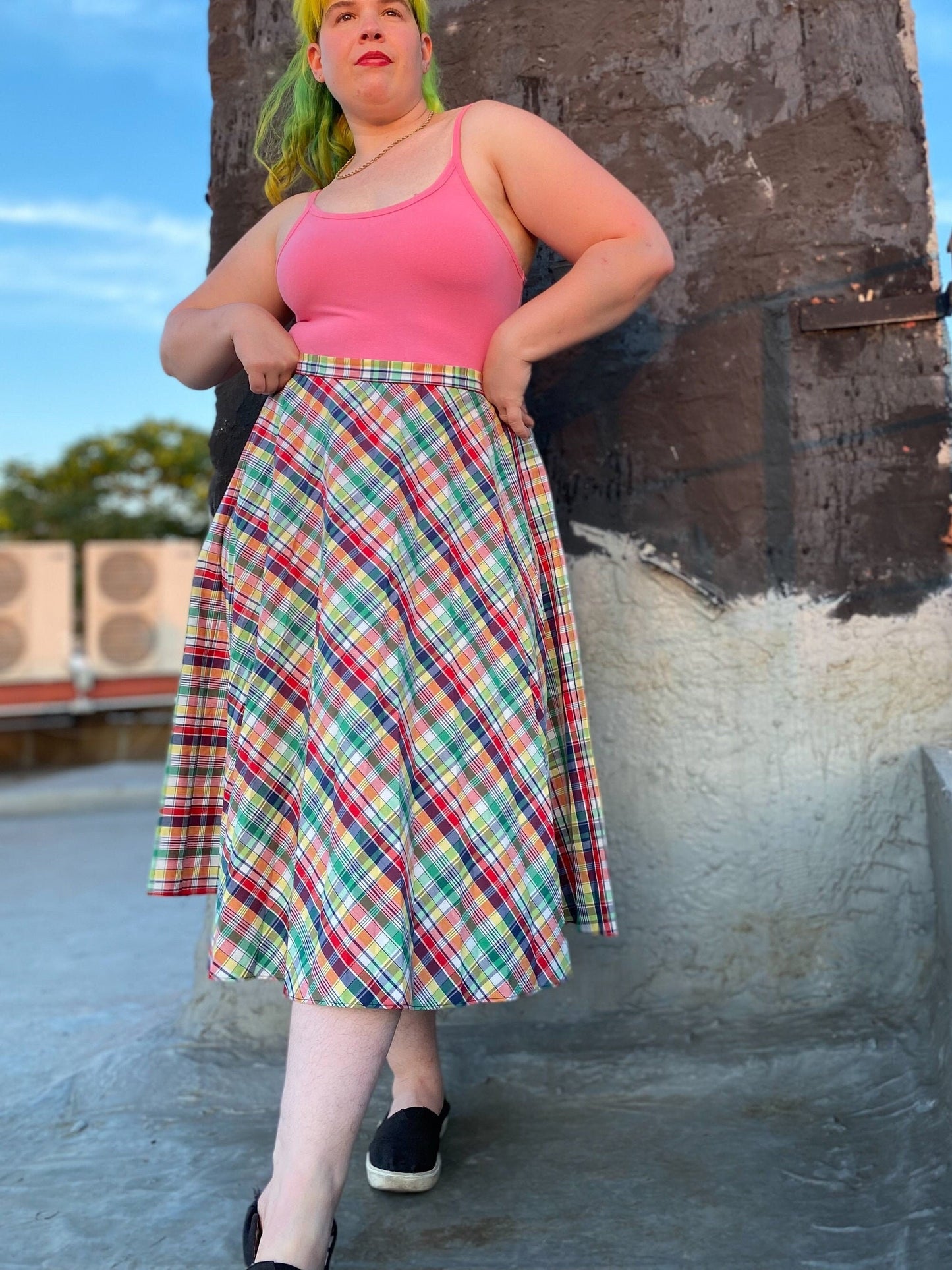 70's Rainbow Plaid Skirt | 34"