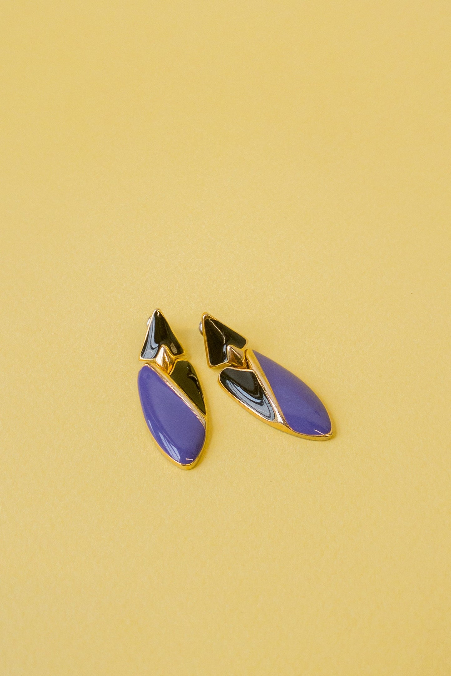 Enamel Black Purple Colorblock Earrings