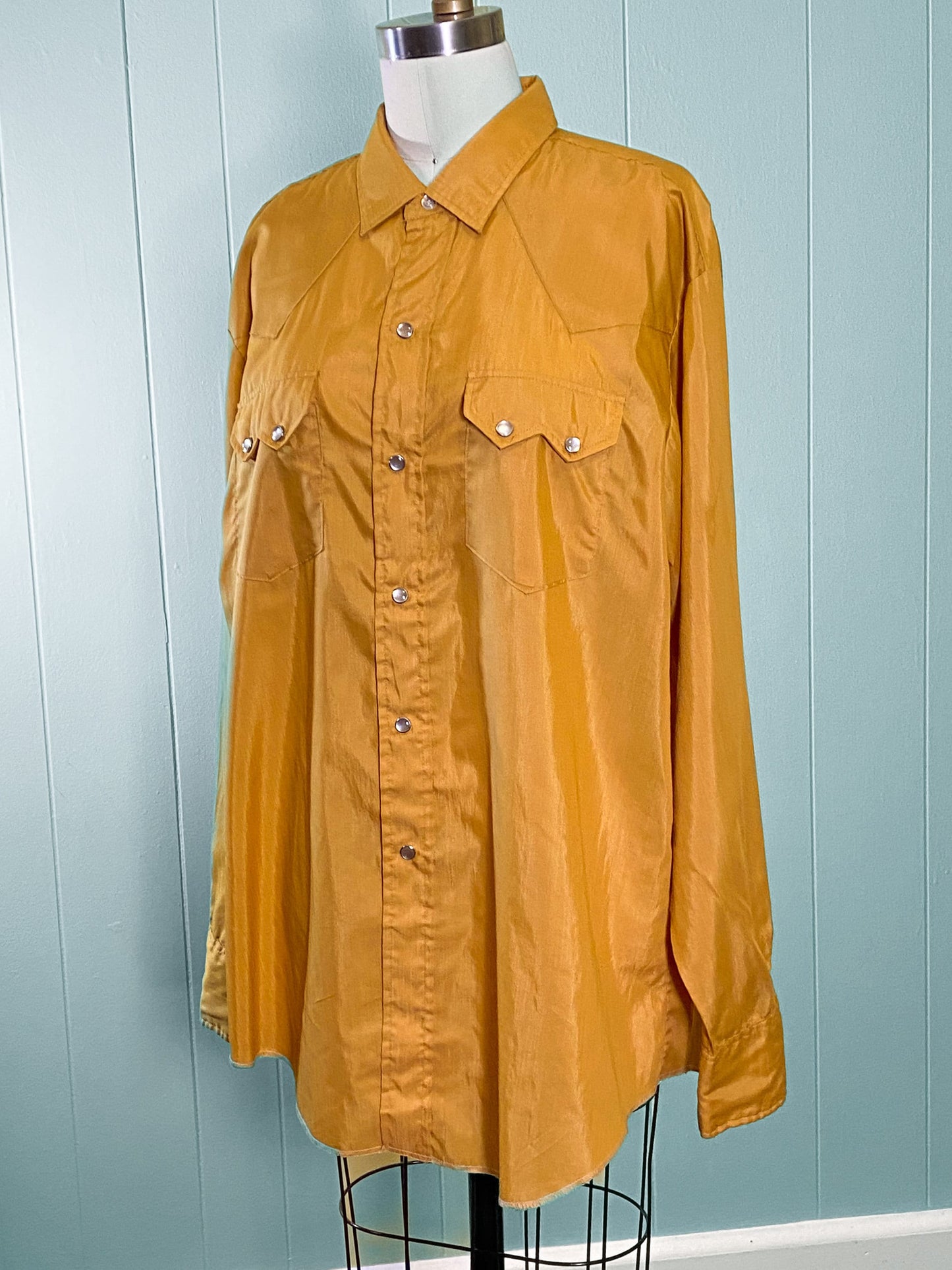 60s 70s Mustard Western Dress Shirt | L/XL