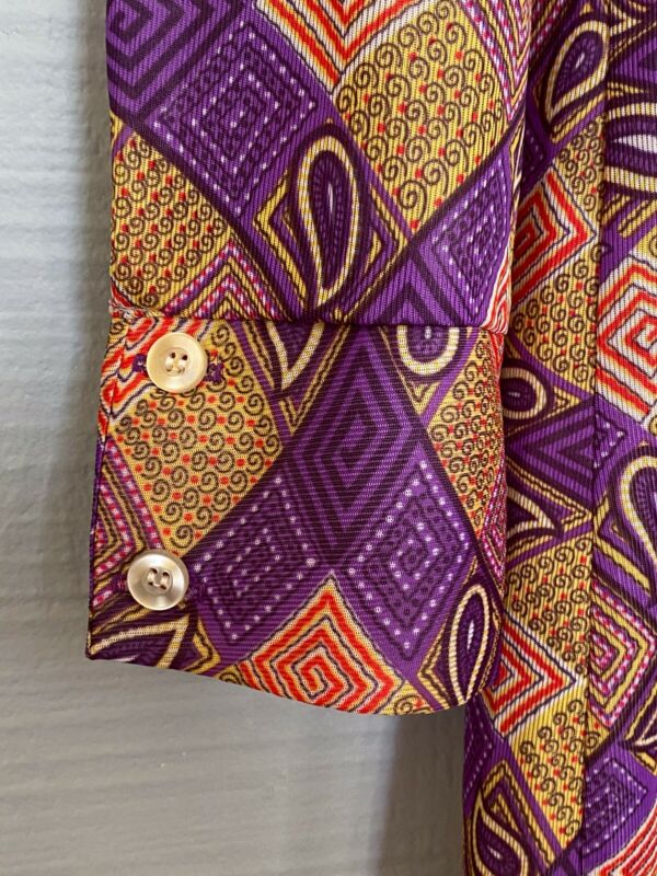 60's 70's Gold & Purple Geometric Paisley Shirt | S/M