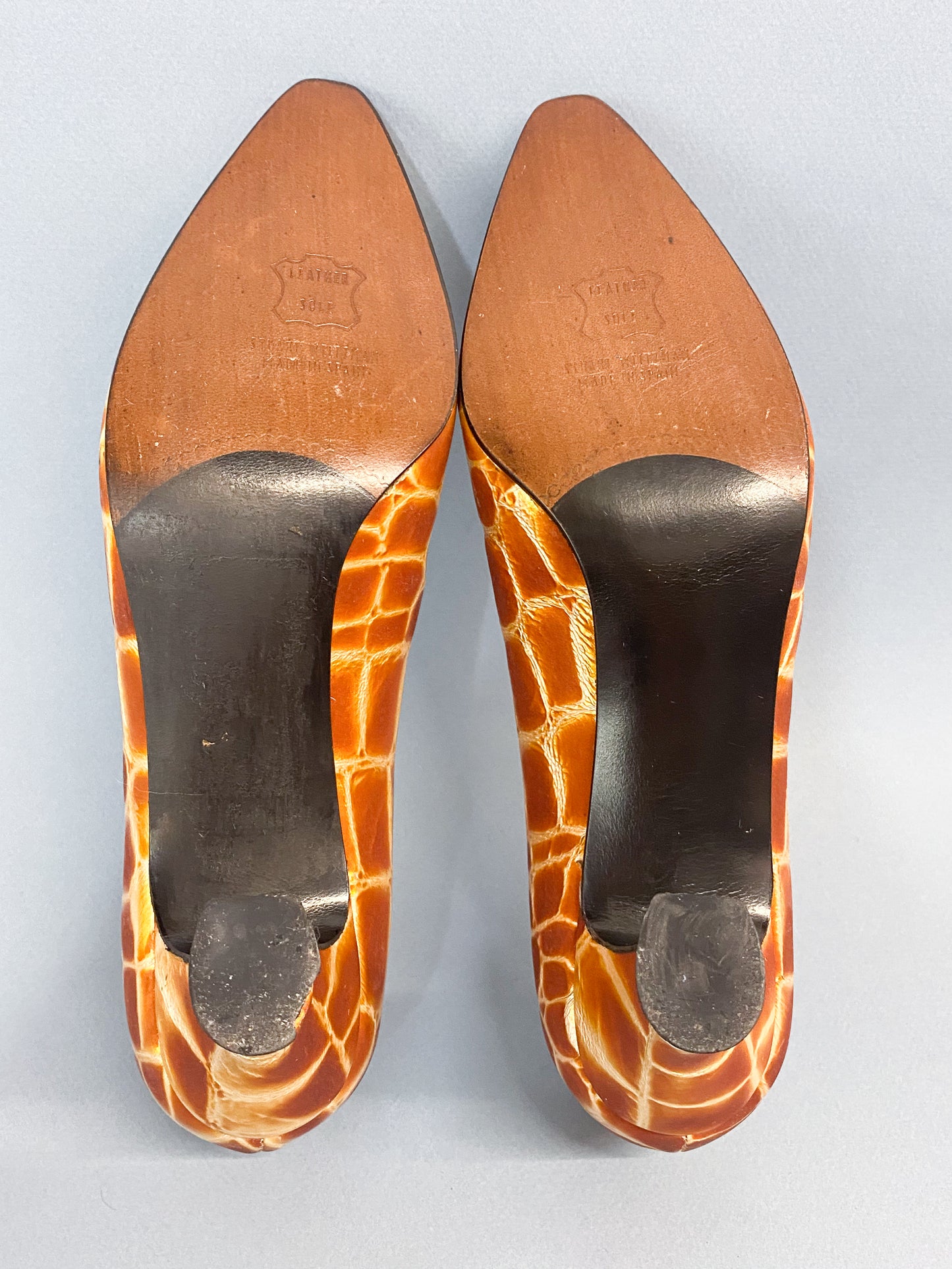 90's Stuart Weitzman Leather Orange Brown Gold Giraffe Heels