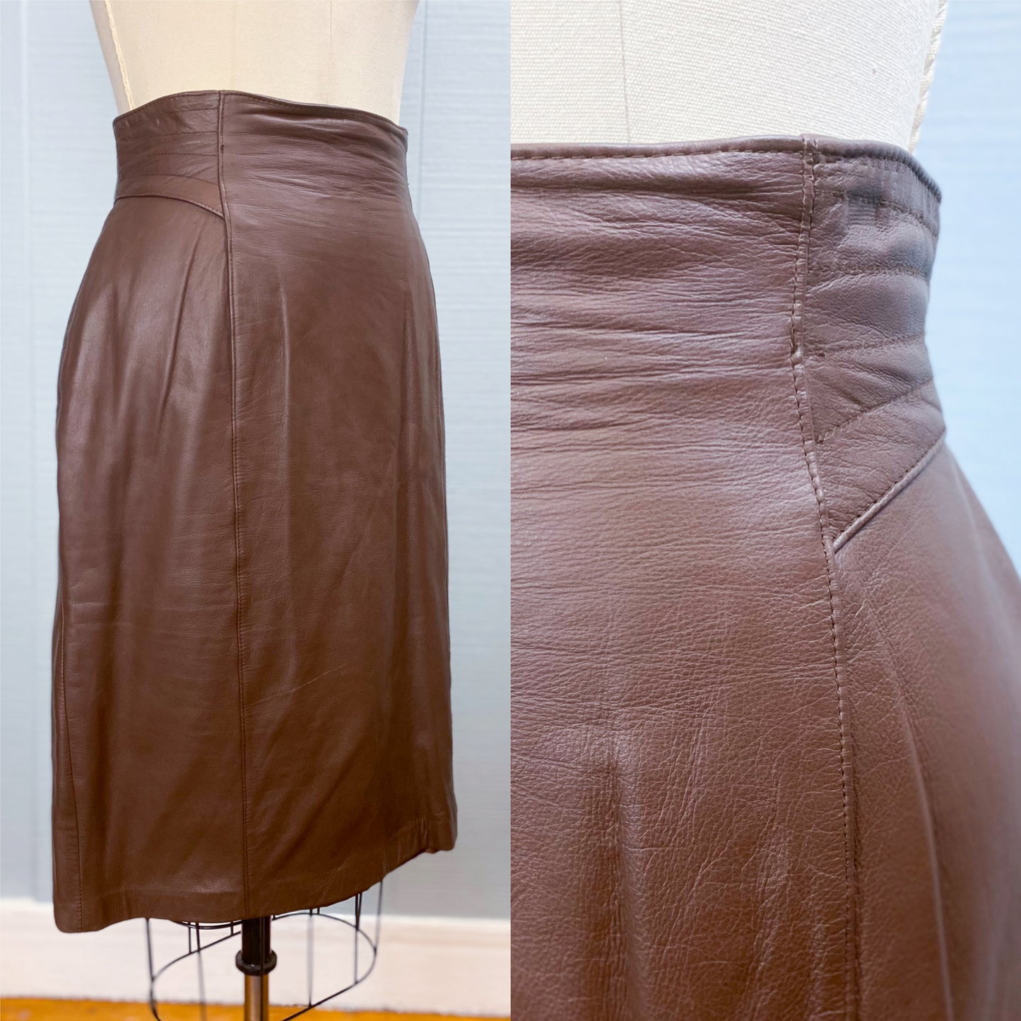 80's 90's Toffs Brown Leather Skirt | W: 29"