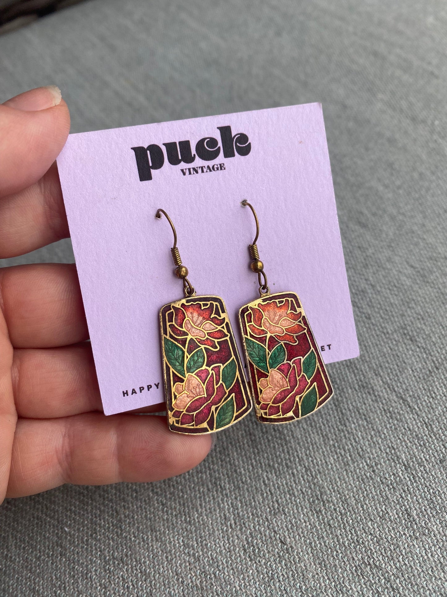 Red & Pink Floral Cloissone Dangle Earrings