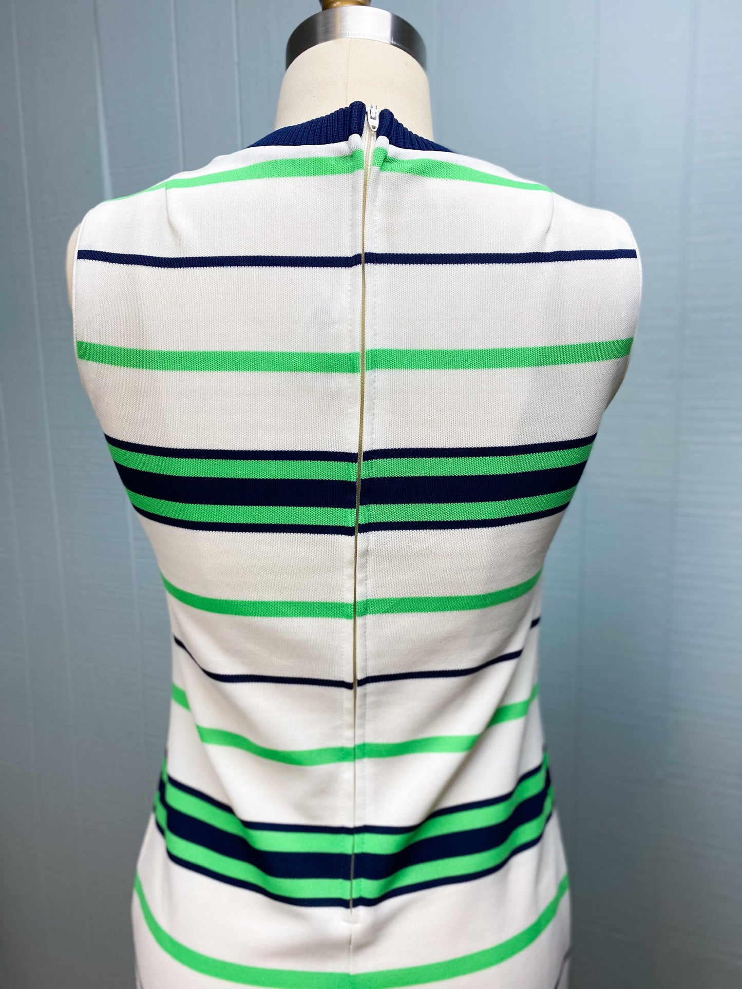 70's White, Lime & Navy Stripe Dress | XXS/XS