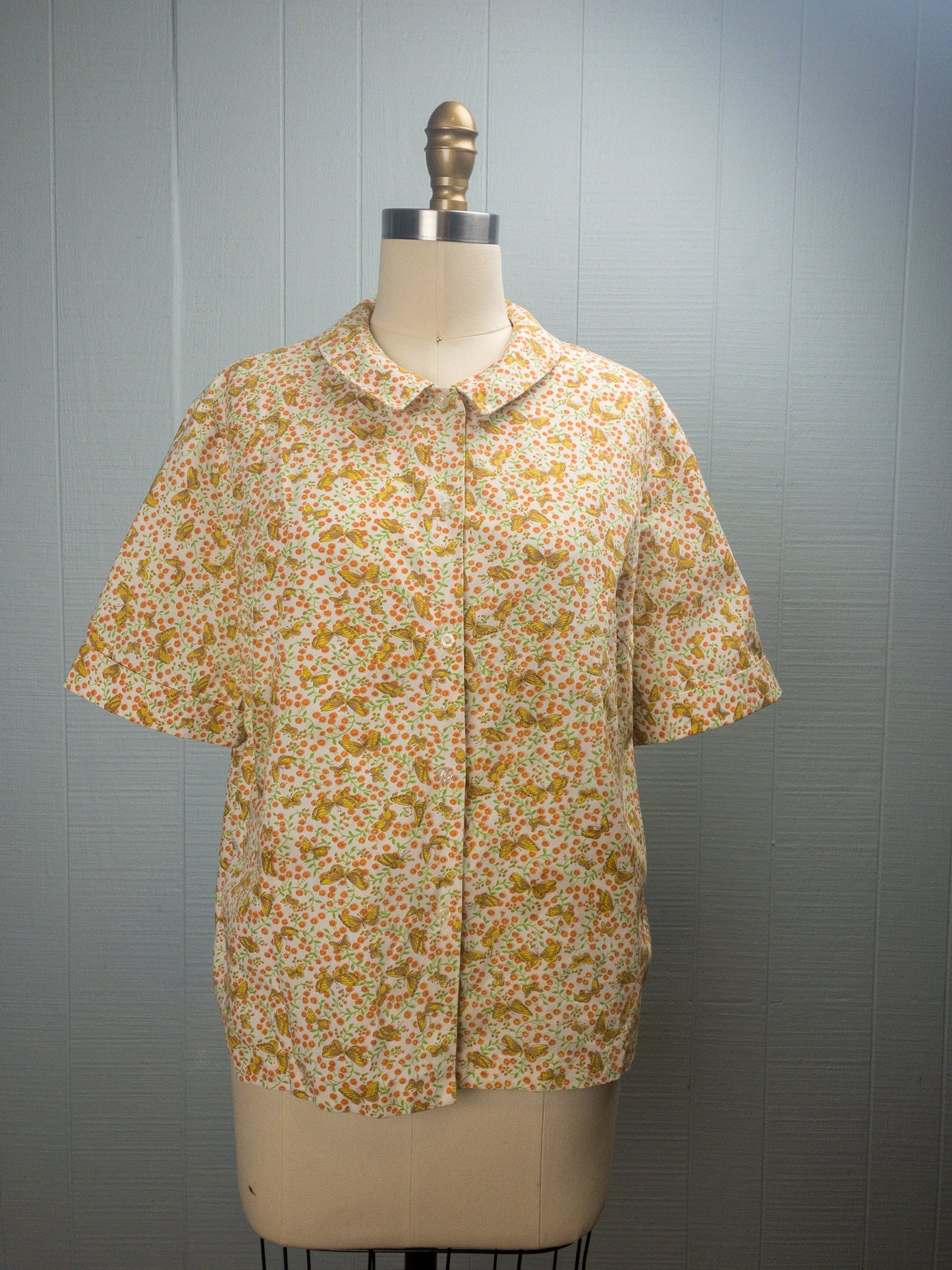 60's Orange Fields of Butterflies Shirt | L/XL