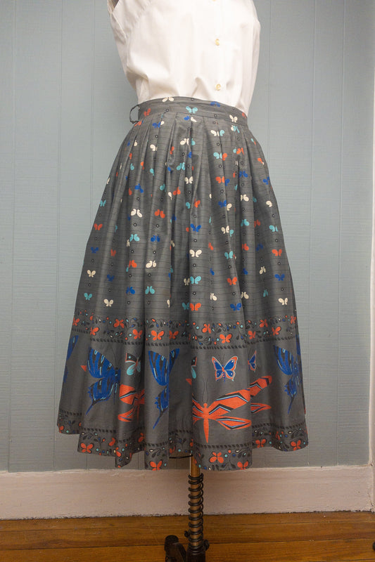 50's Grey Butterfly Skirt | 28"