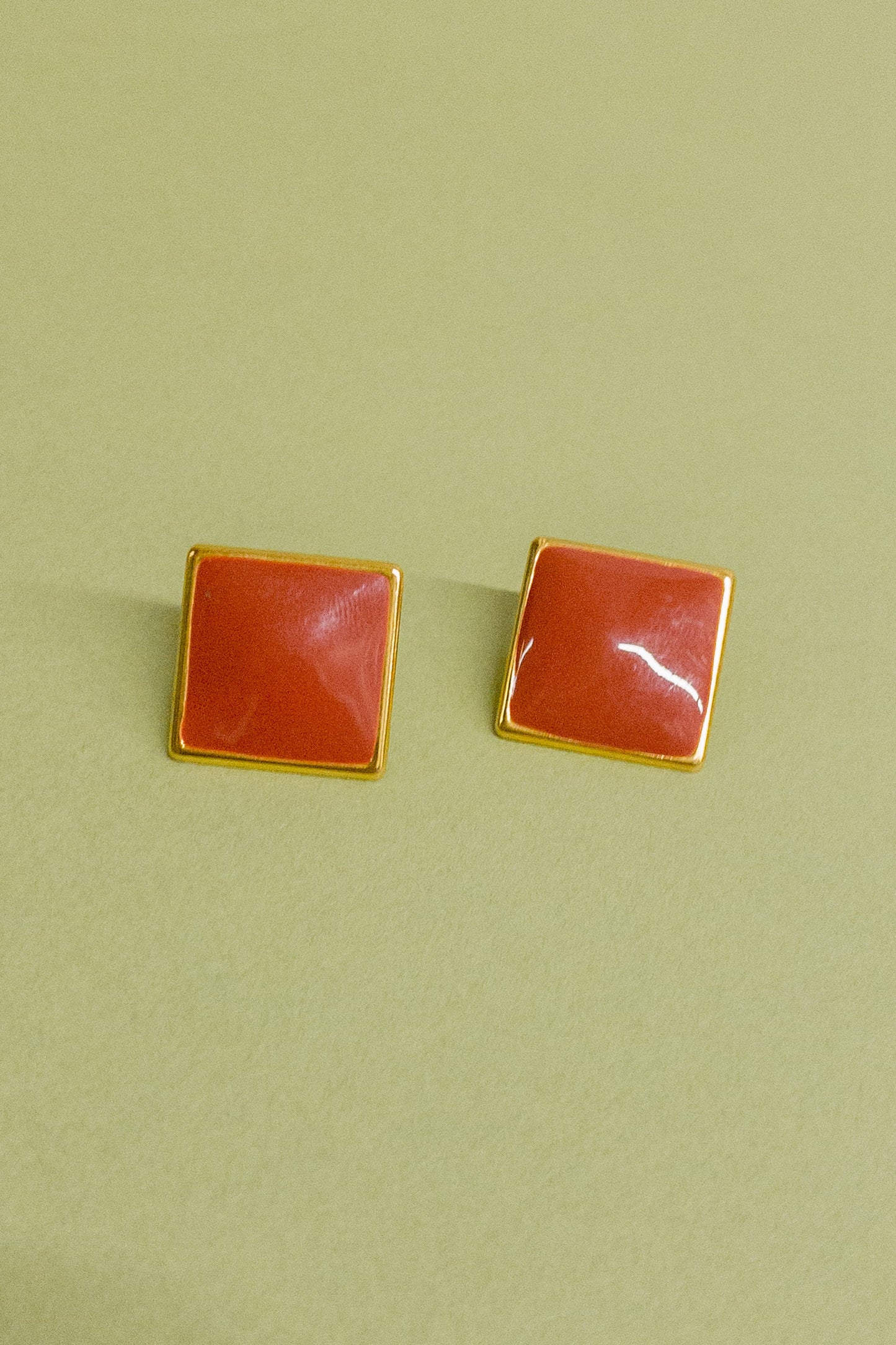 Clay Red Metal Square Pierced Stud Earrings