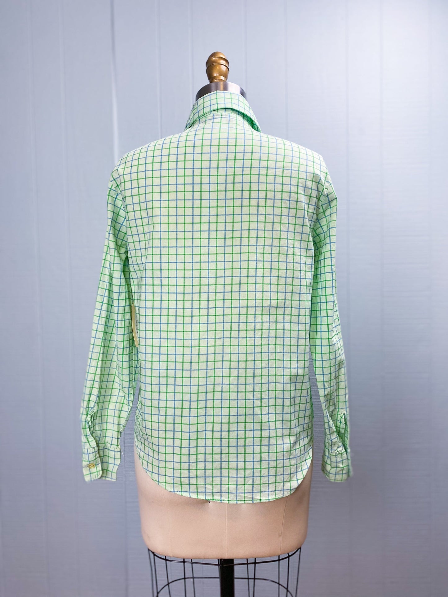 50s/60s Mint Green Windowpane Long Sleeve Blouse | XS/S