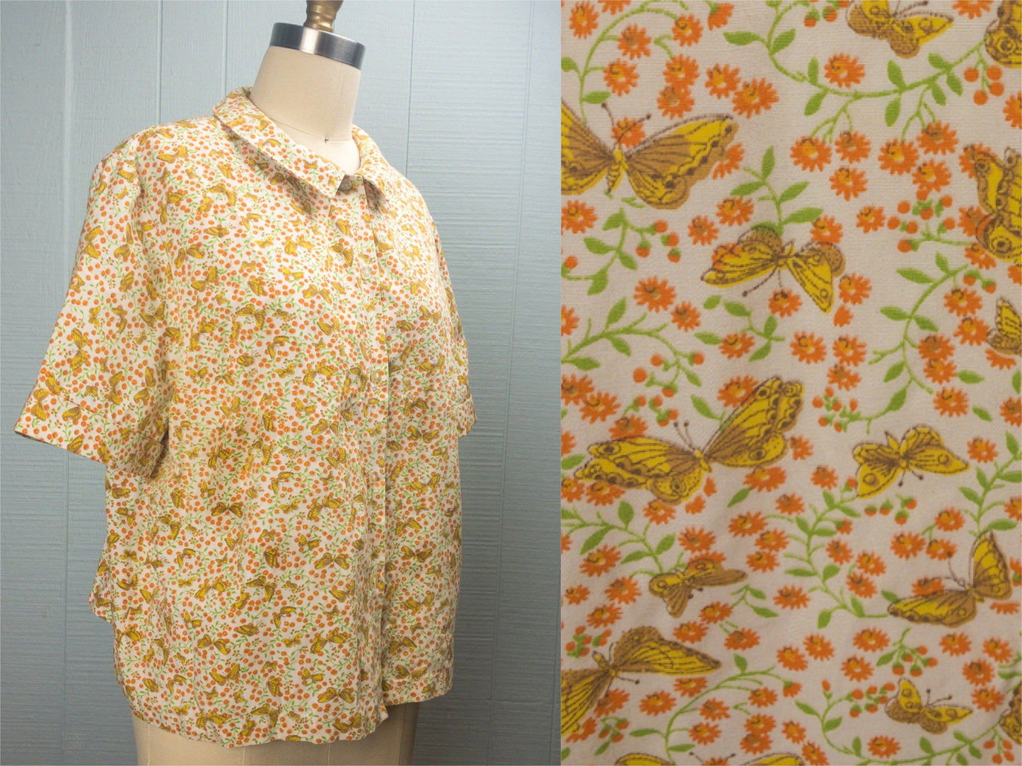 60's Orange Fields of Butterflies Shirt | L/XL