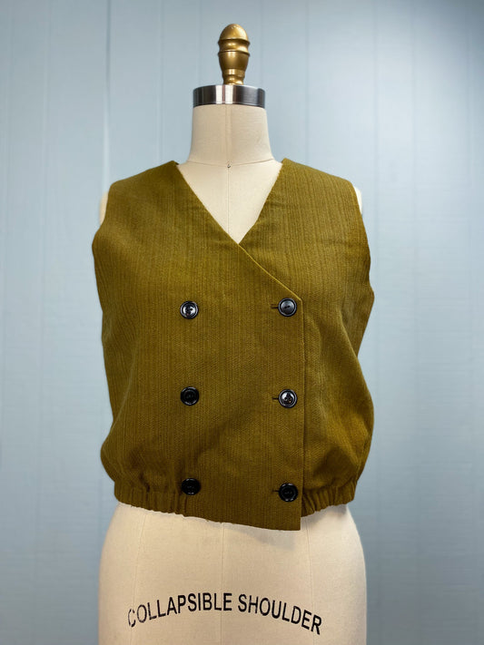 60's Olive Green Cropped Double Breast Vest | M/L