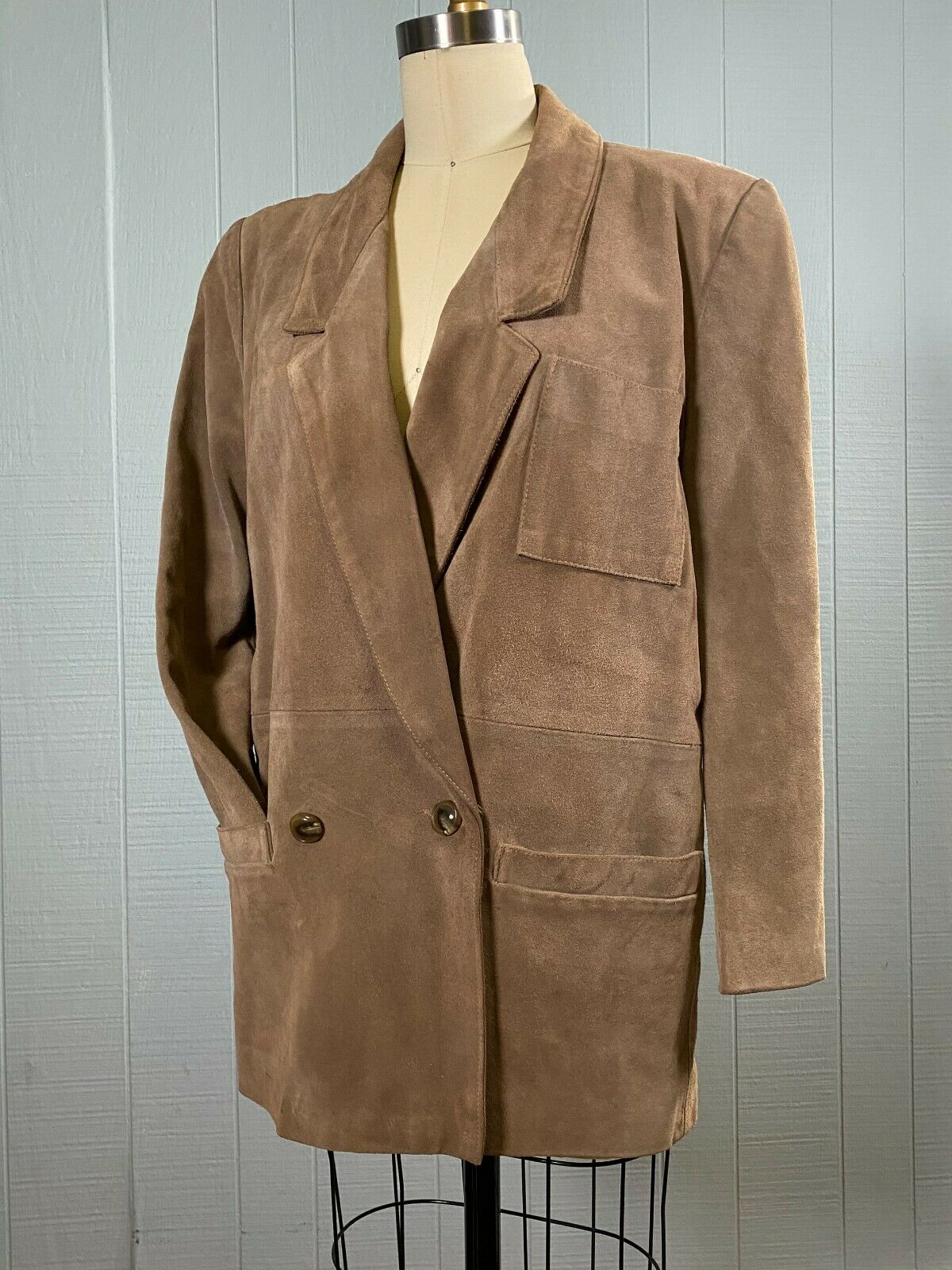 80's Double Breasted Tan Suede Jacket | M