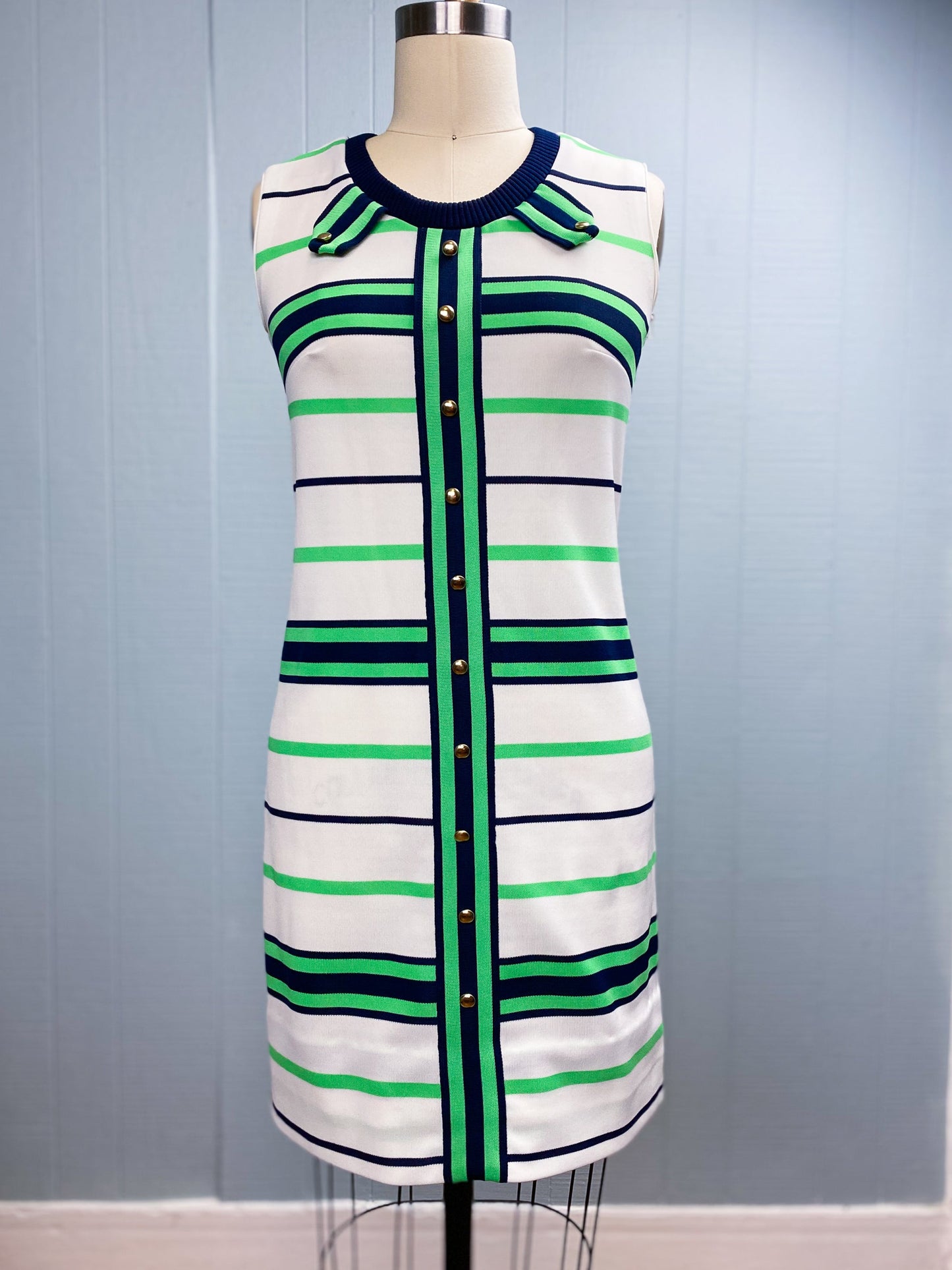 70's White, Lime & Navy Stripe Dress | XXS/XS