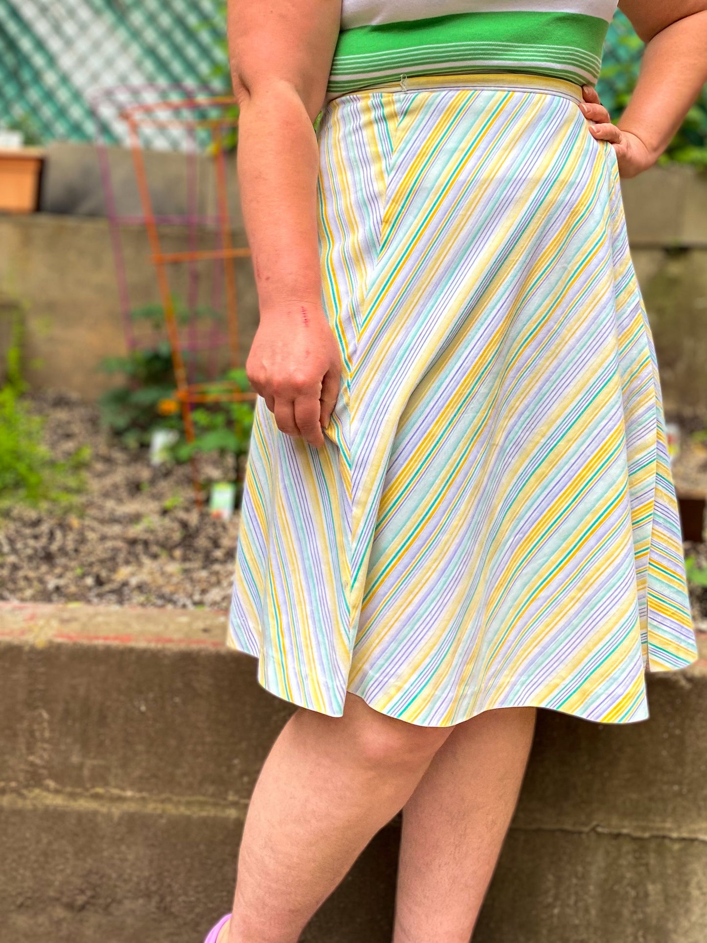 70's Jantzen Yellow & Lavender Stripe Wrap Skirt