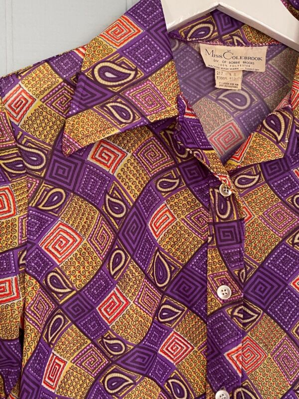 60's 70's Gold & Purple Geometric Paisley Shirt | S/M