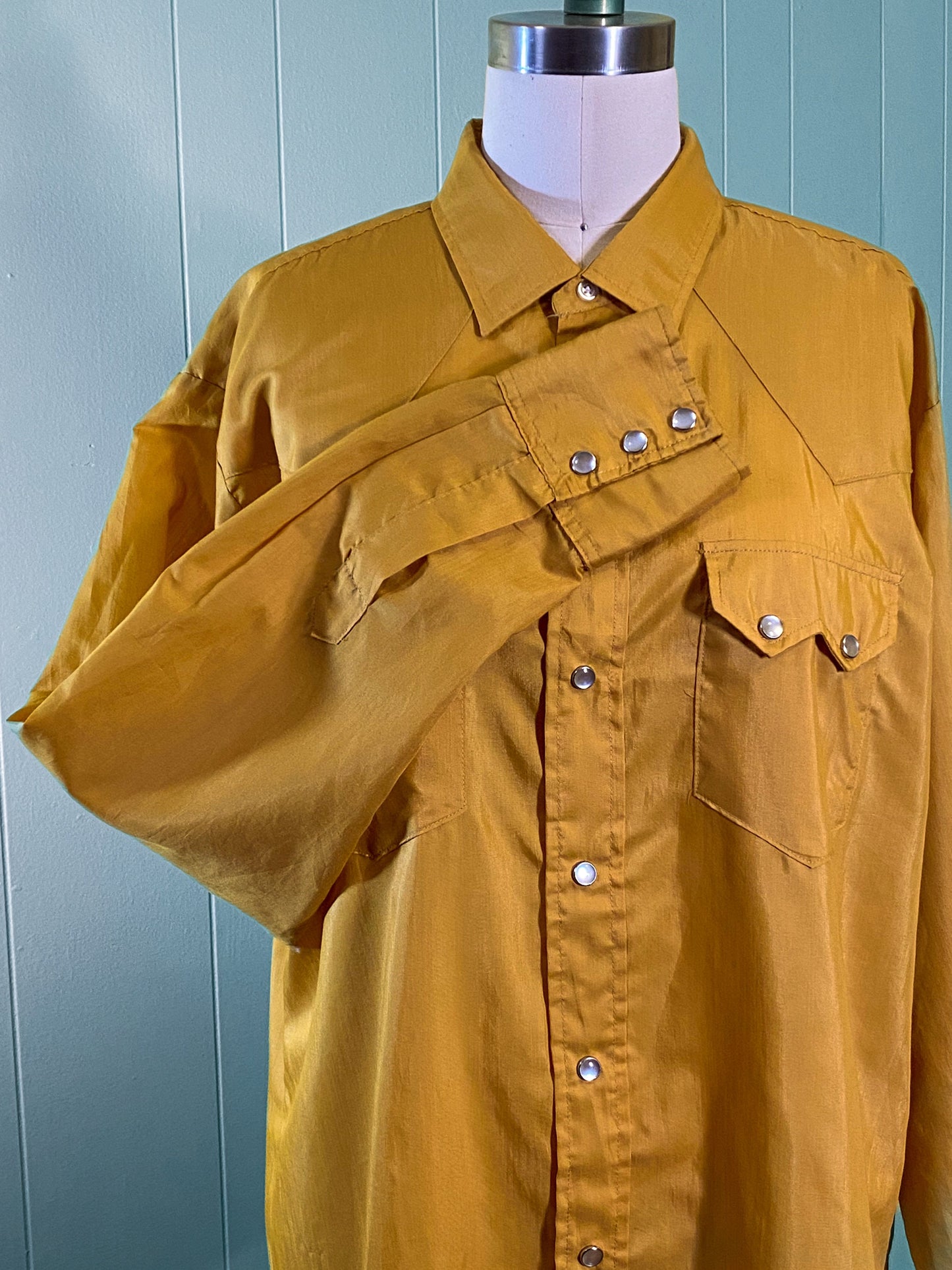 60s 70s Mustard Western Dress Shirt | L/XL