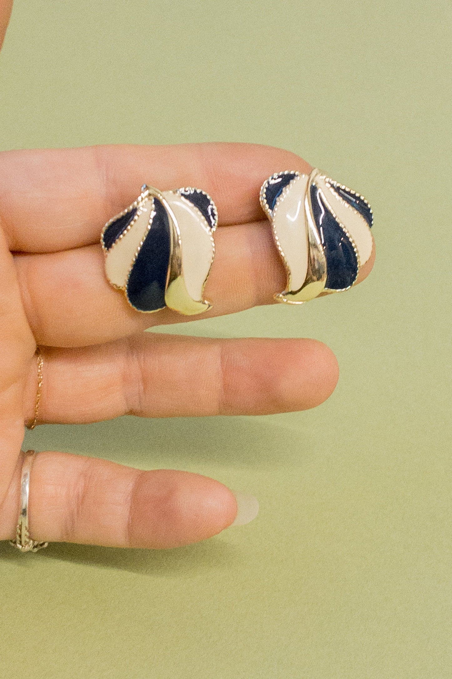 Navy & Cream Wave Swirl Earrings