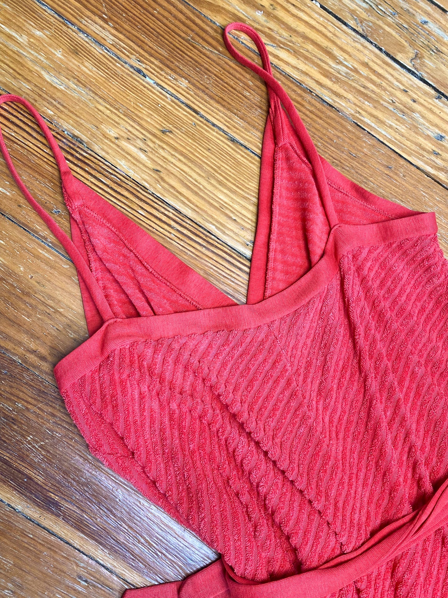 70's Red Terry Cloth Beach Cover up Playsuit