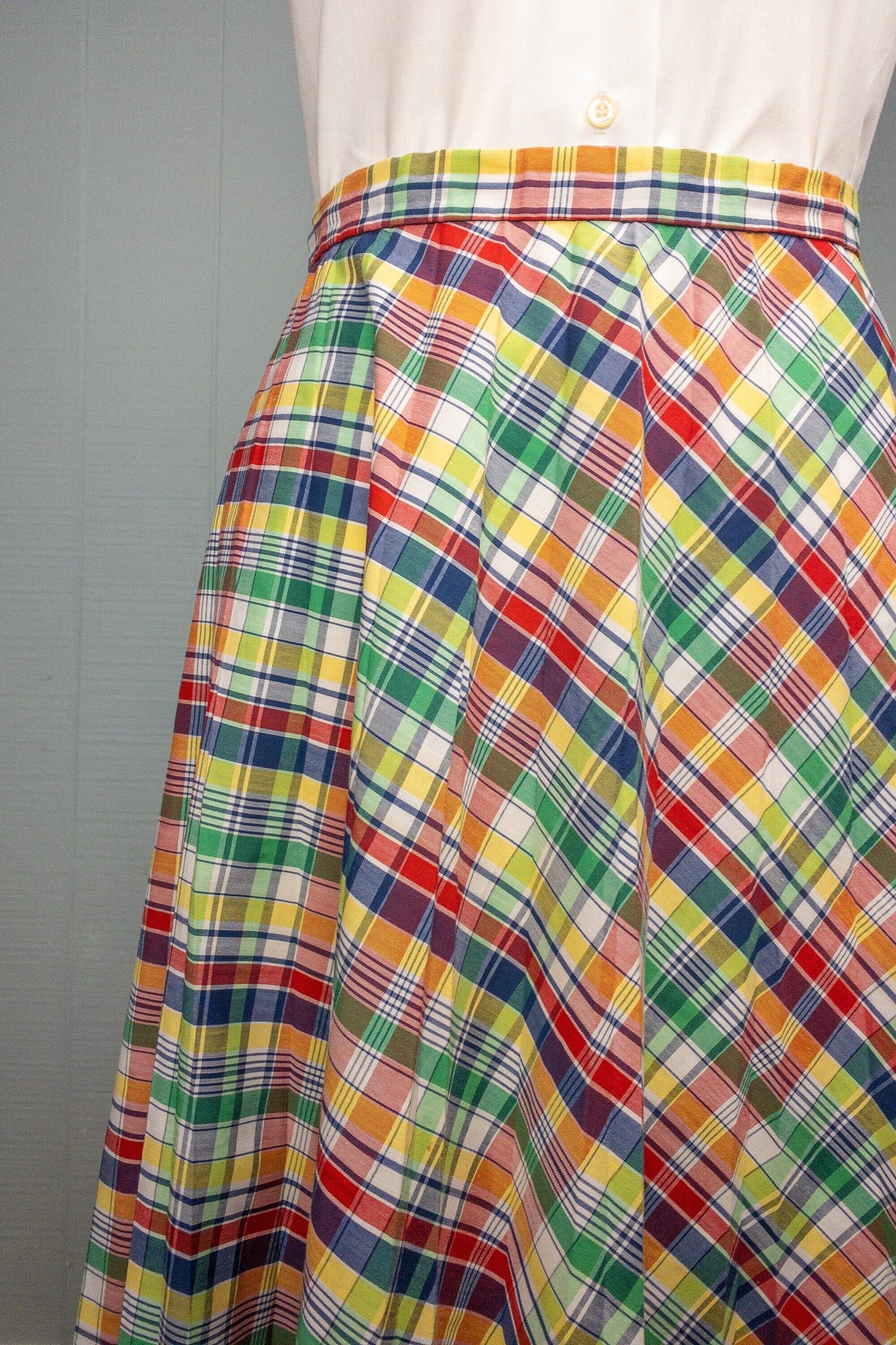 70's Rainbow Plaid Skirt | 34"