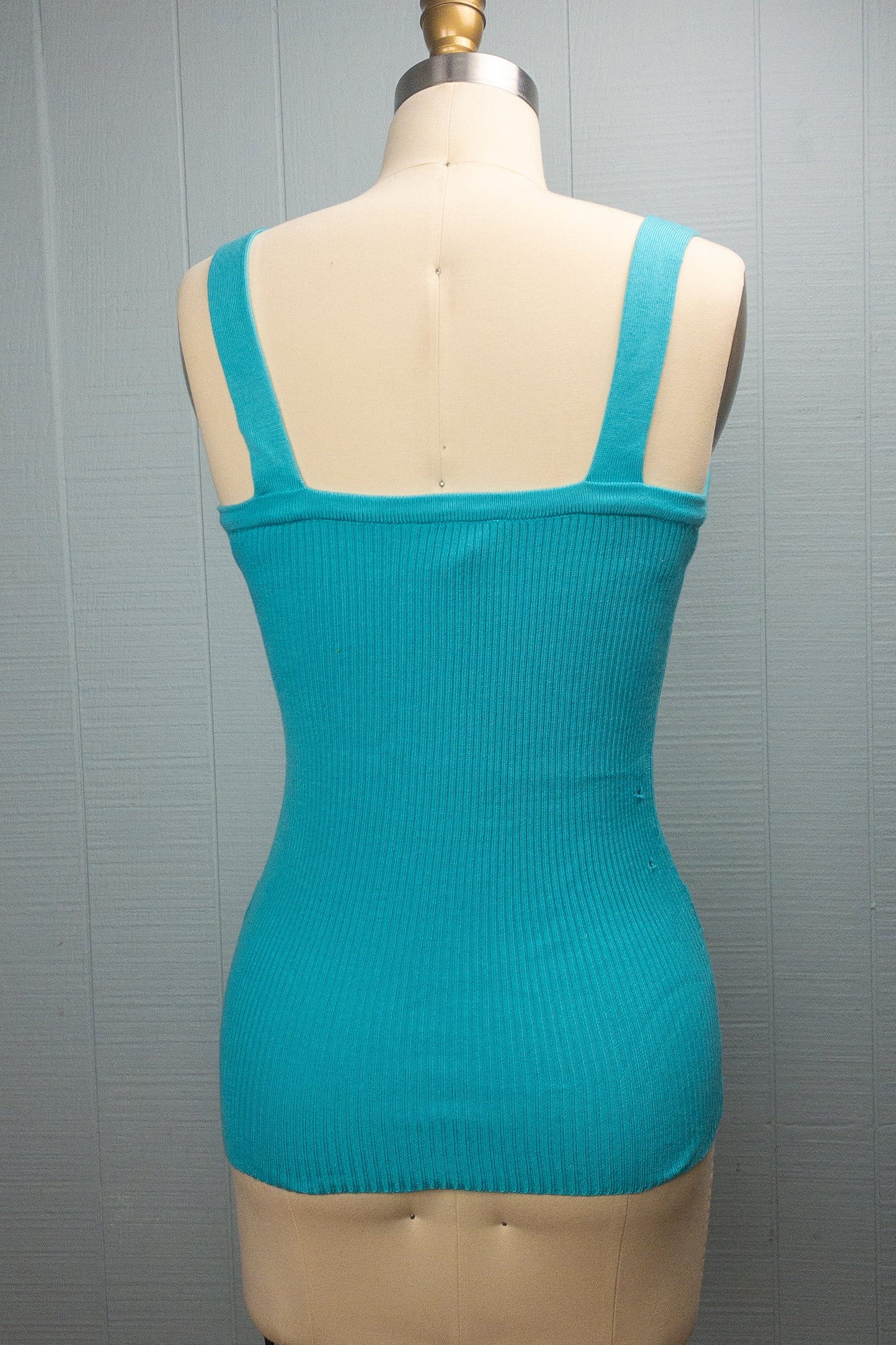 70's Teal Ribbed Button Front Tank | XS/S