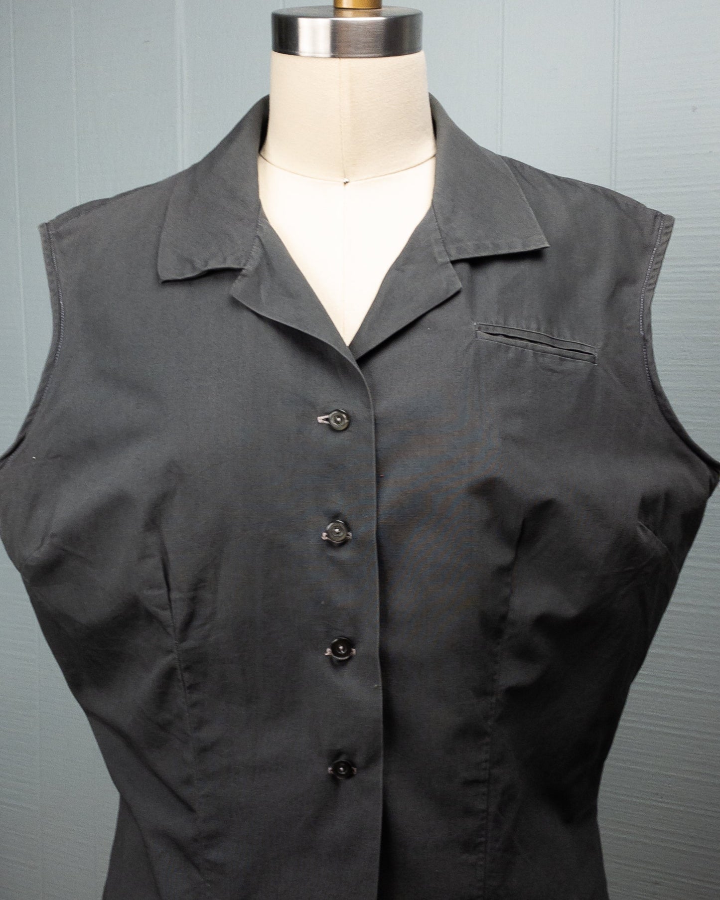 50's Charcoal Grey Sleeveless Blouse | L/XL