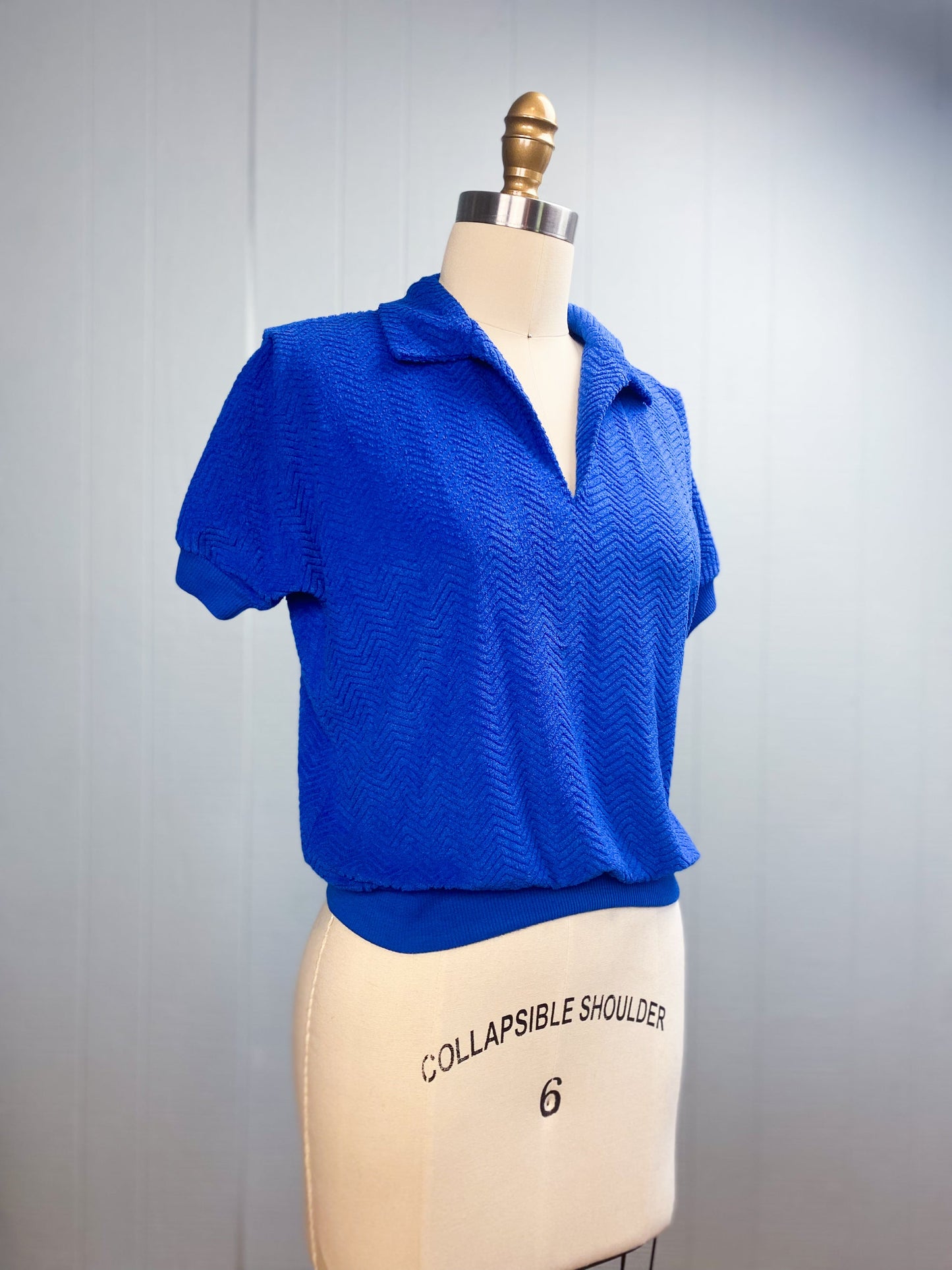 70's 80's Royal Blue Chevron Terry Cloth Polo Shirt