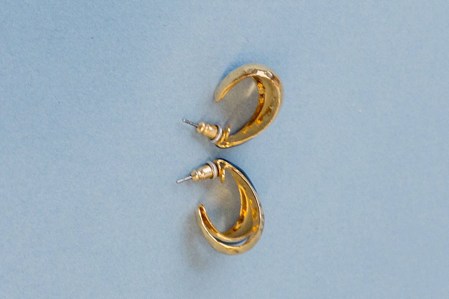 Gold & Navy Huggie Half Hoop Pierced Stud Earrings
